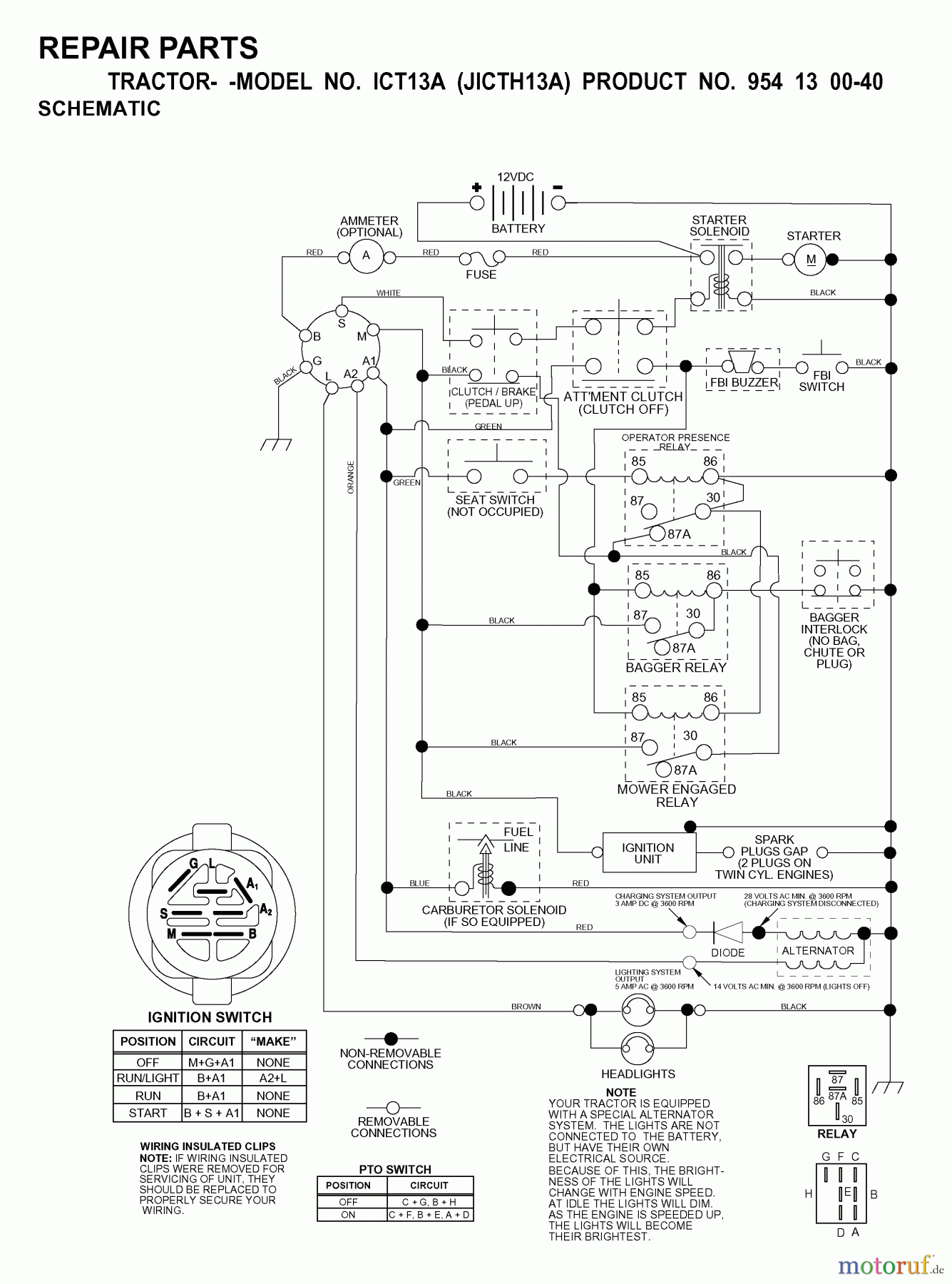  Jonsered Rasen  und Garten Traktoren ICT13A (JICTH13A, 954130040) - Jonsered Lawn & Garden Tractor (2000-02) SCHEMATIC