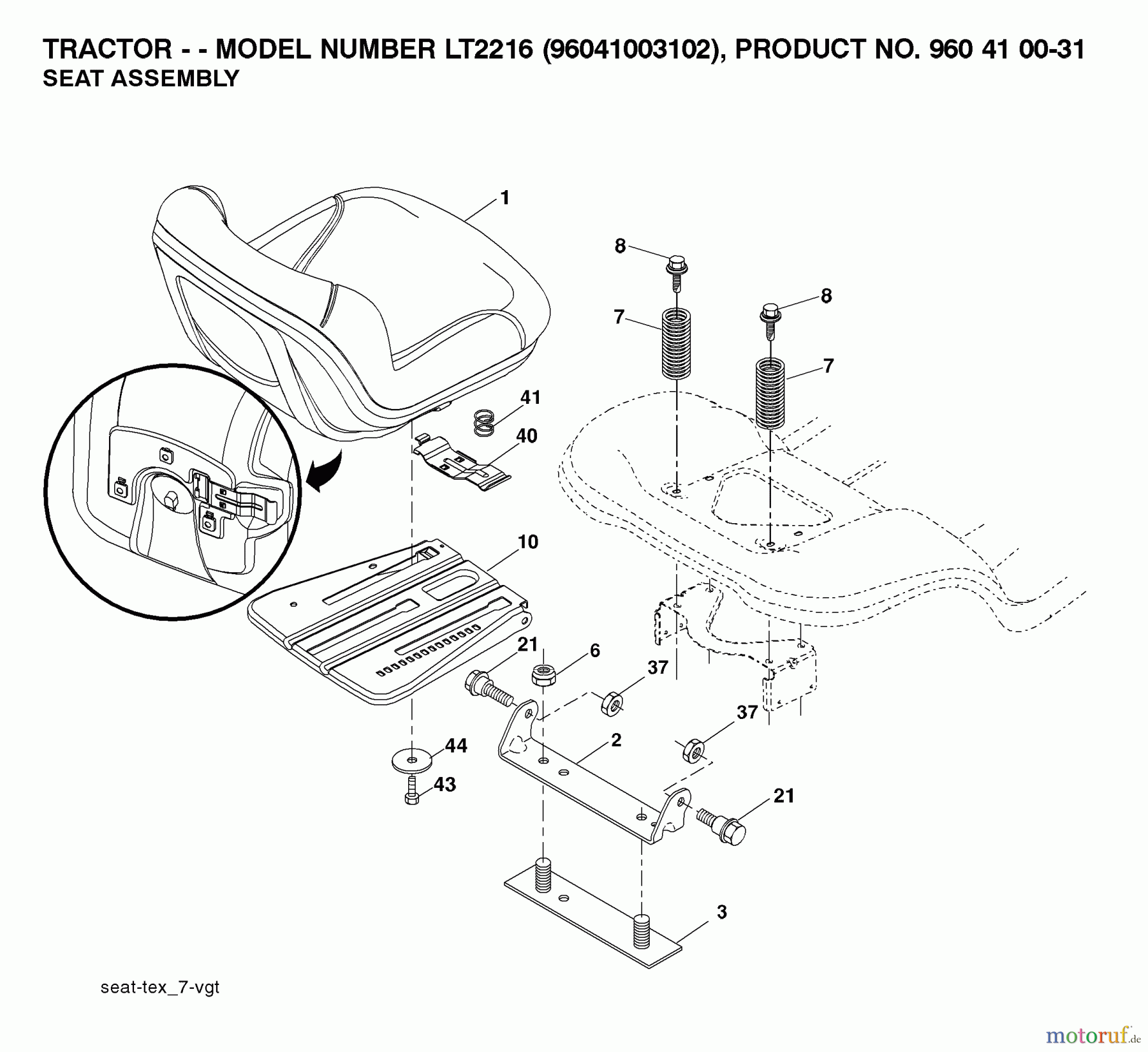  Jonsered Rasen  und Garten Traktoren LT2216 (96041003102) - Jonsered Lawn & Garden Tractor (2007-02) SEAT