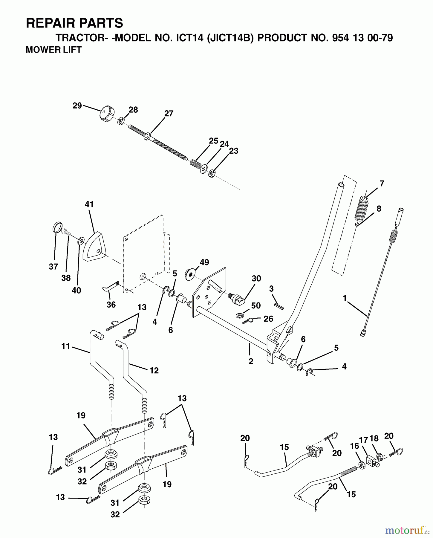 Jonsered Rasen und Garten Traktoren ICT14 (JICT14B, 954130079) - Jonsered Lawn & Garden Tractor (2002-02) MOWER LIFT / DECK LIFT