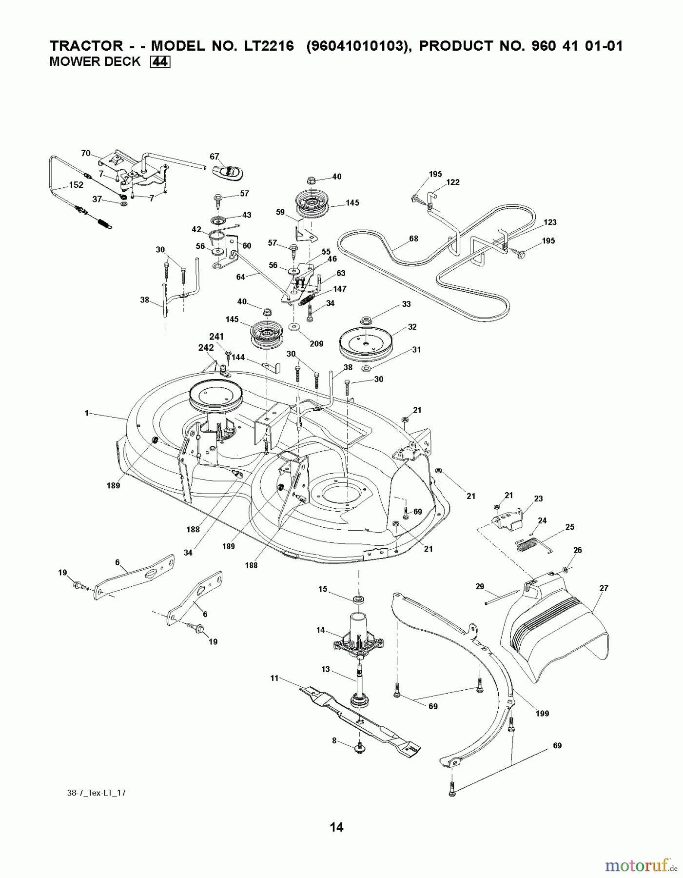  Jonsered Rasen  und Garten Traktoren LT2216 (96041010104) - Jonsered Lawn & Garden Tractor (2011-01) MOWER DECK / CUTTING DECK