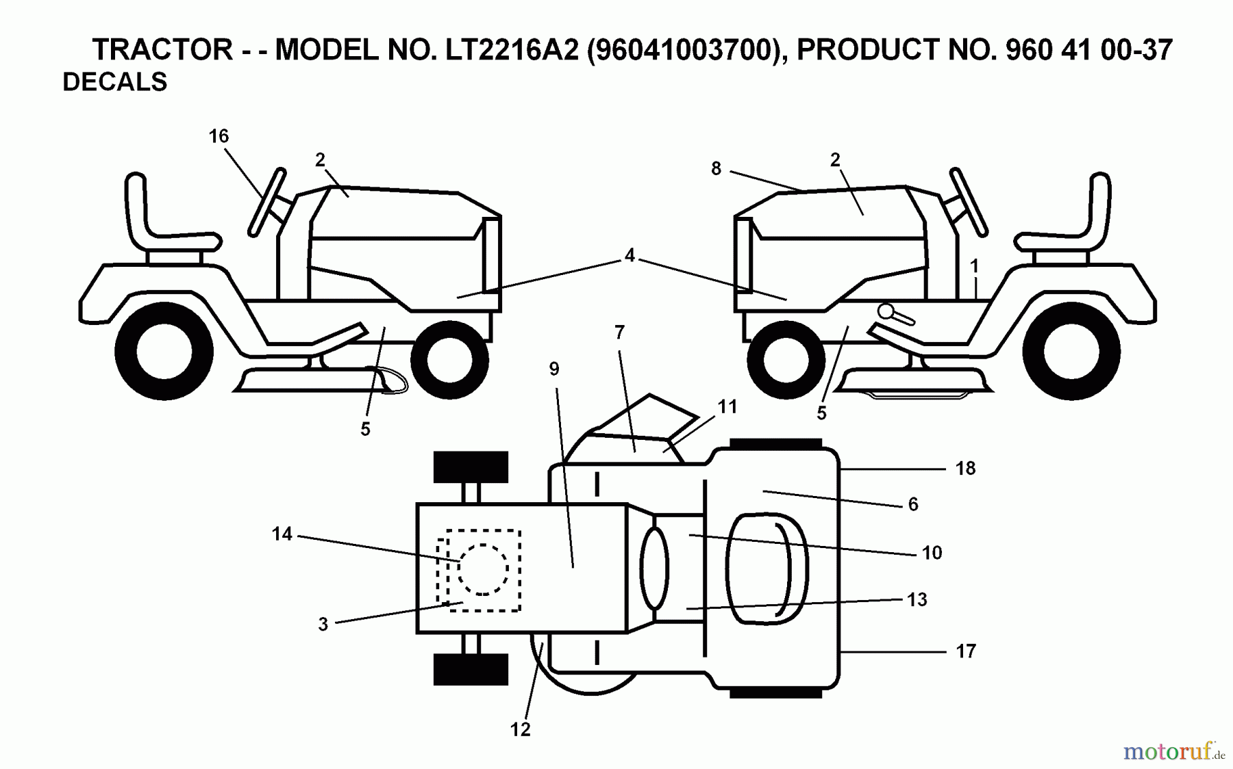  Jonsered Rasen  und Garten Traktoren LT2216 A2 (96041003700) - Jonsered Lawn & Garden Tractor (2007-03) DECALS