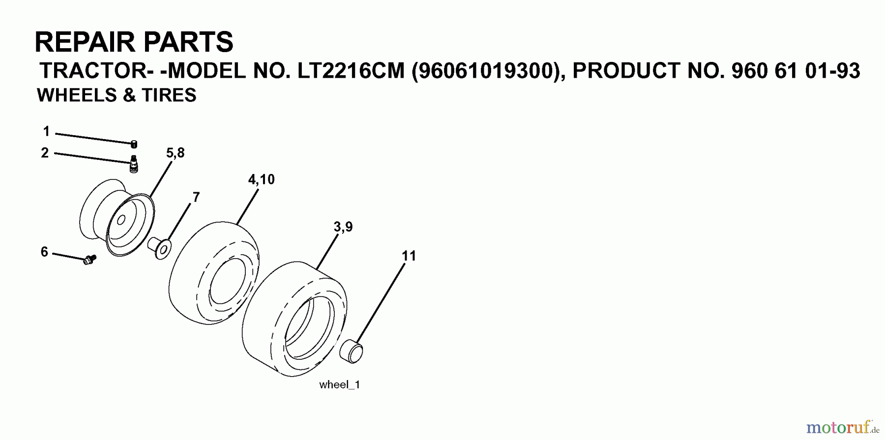 Jonsered Rasen und Garten Traktoren LT2216 CM (96061019300) - Jonsered Lawn & Garden Tractor (2007-02) WHEELS TIRES