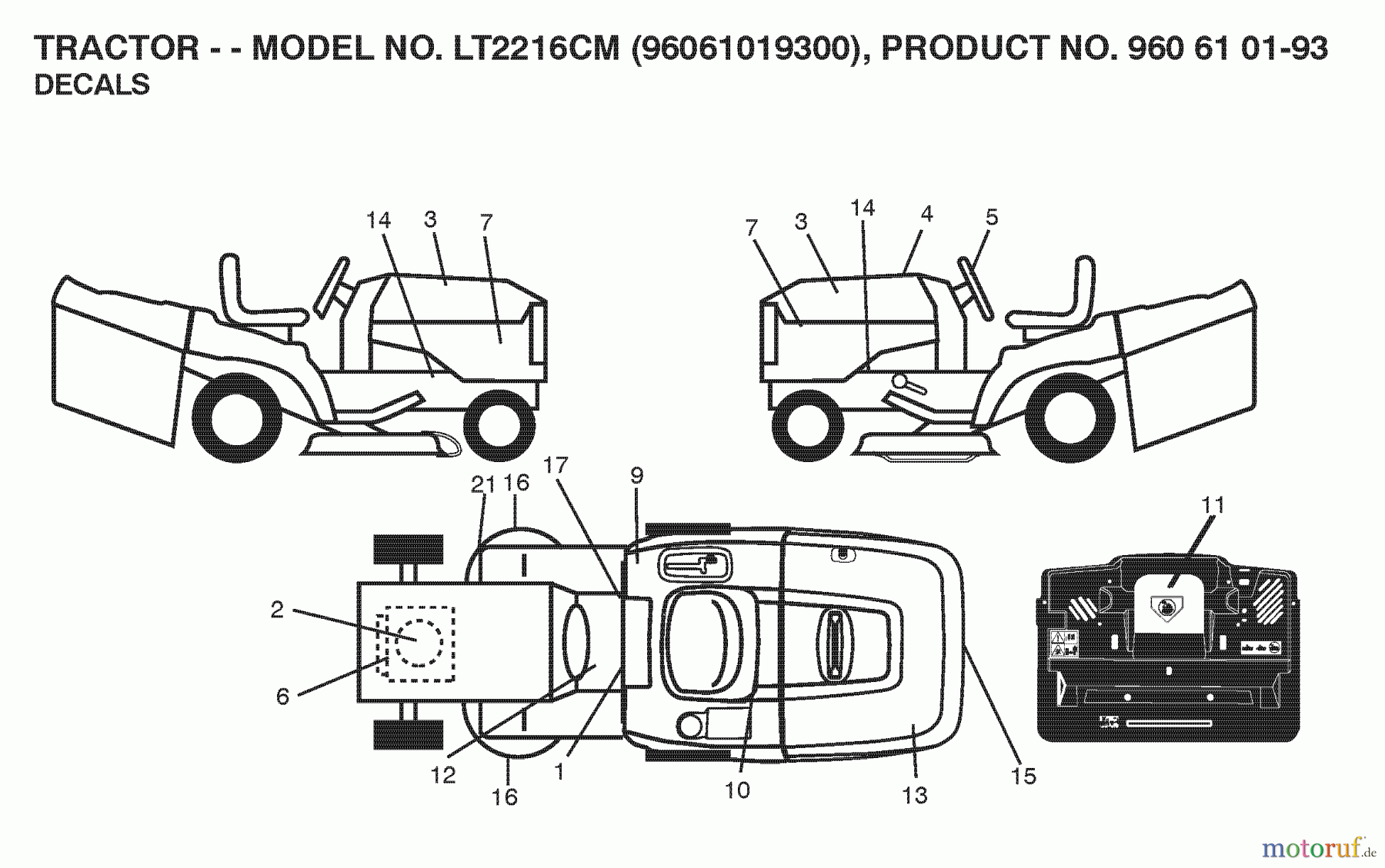  Jonsered Rasen  und Garten Traktoren LT2216 CM (96061019300) - Jonsered Lawn & Garden Tractor (2008-07) DECALS