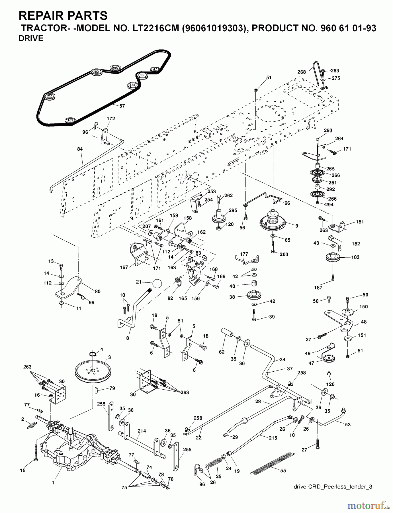  Jonsered Rasen  und Garten Traktoren LT2216 CM (96061019303) - Jonsered Lawn & Garden Tractor (2007-09) DRIVE