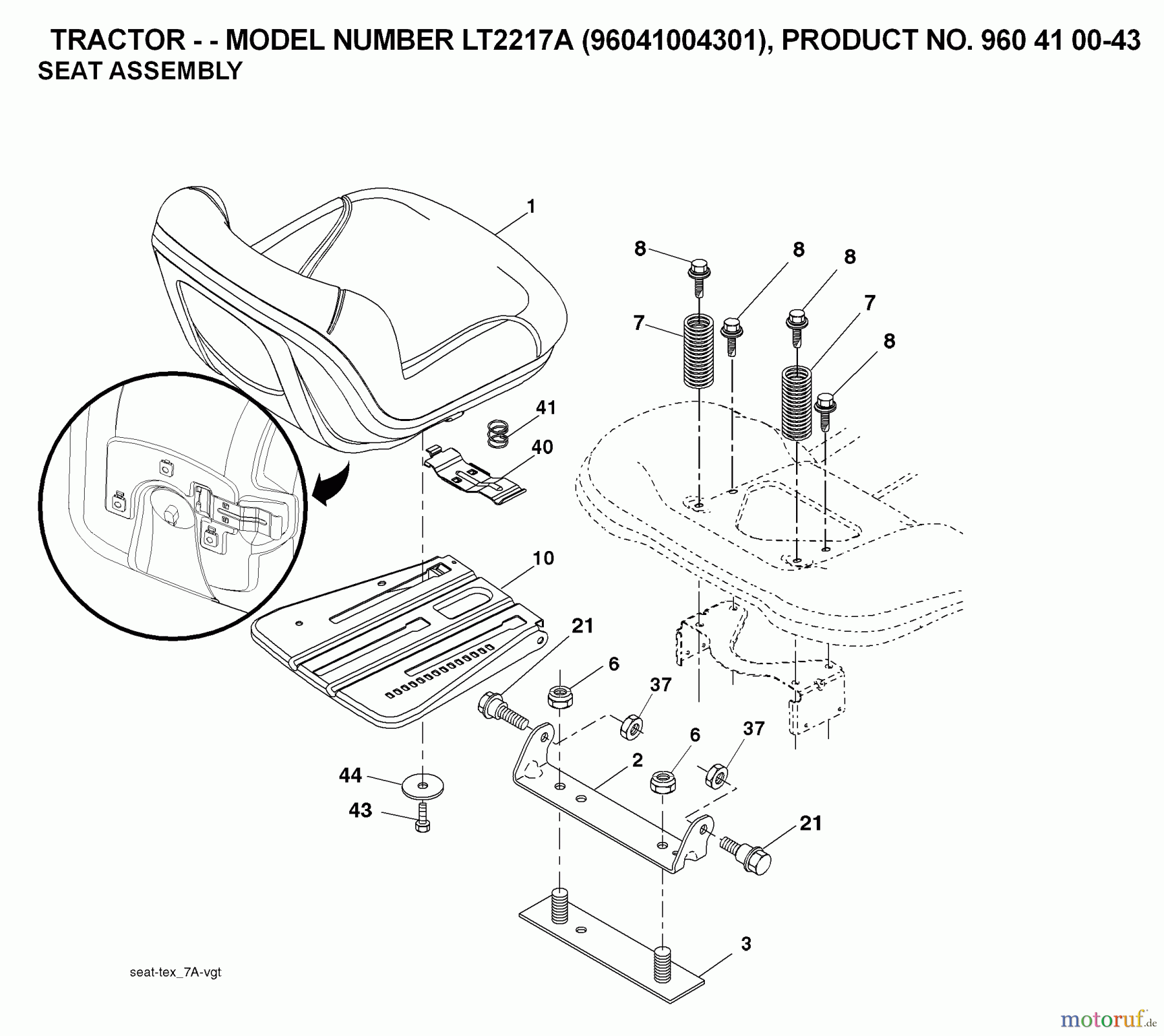  Jonsered Rasen  und Garten Traktoren LT2217 A (96041004301) - Jonsered Lawn & Garden Tractor (2008-01) SEAT