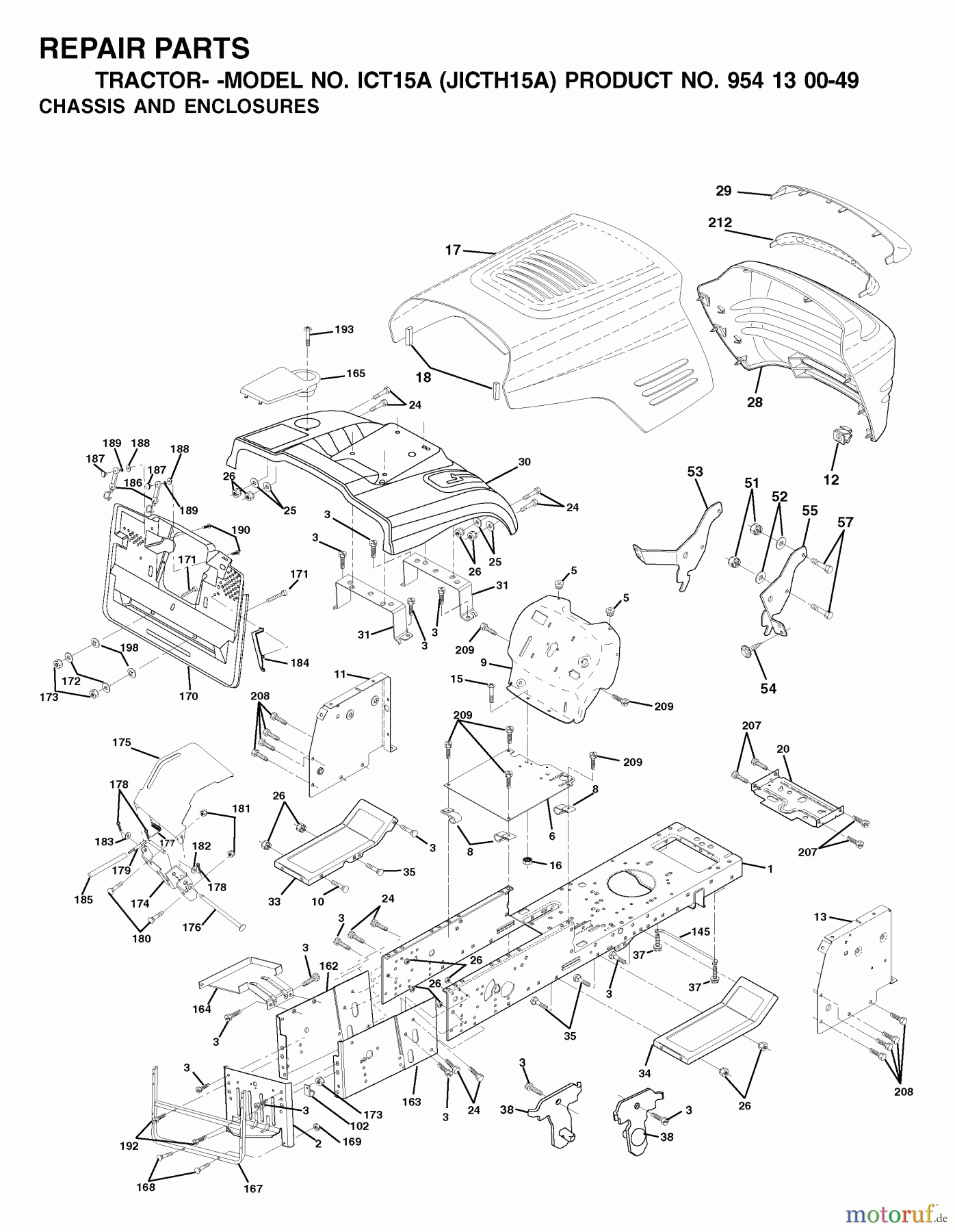 Jonsered Rasen und Garten Traktoren ICT15A (JICTH15A, 954130049) - Jonsered Lawn & Garden Tractor (2001-02) CHASSIS ENCLOSURES