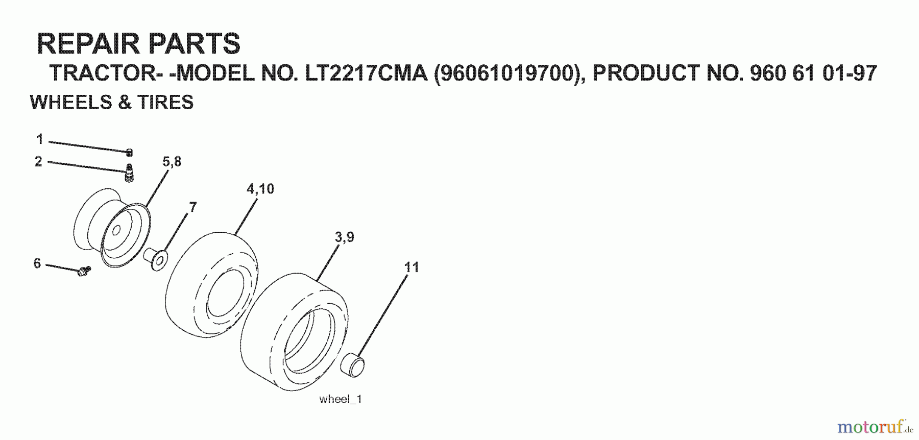  Jonsered Rasen  und Garten Traktoren LT2217 CMA (96061019700) - Jonsered Lawn & Garden Tractor (2007-01) WHEELS TIRES
