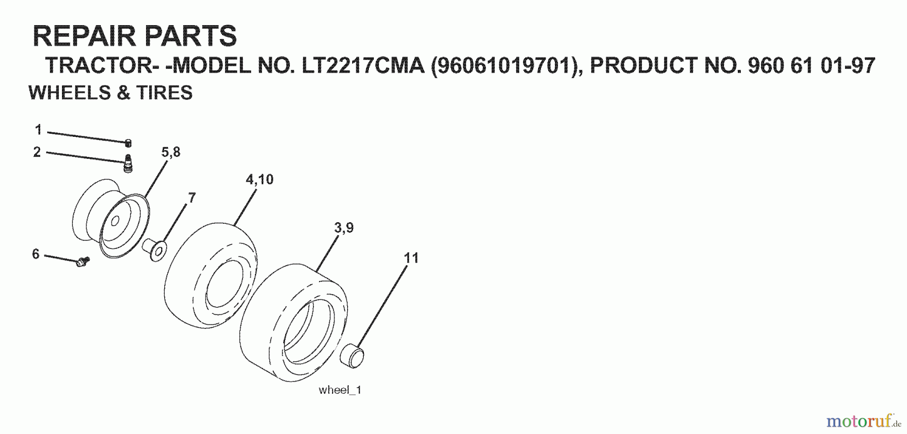 Jonsered Rasen und Garten Traktoren LT2217 CMA (96061019701) - Jonsered Lawn & Garden Tractor (2007-05) WHEELS TIRES