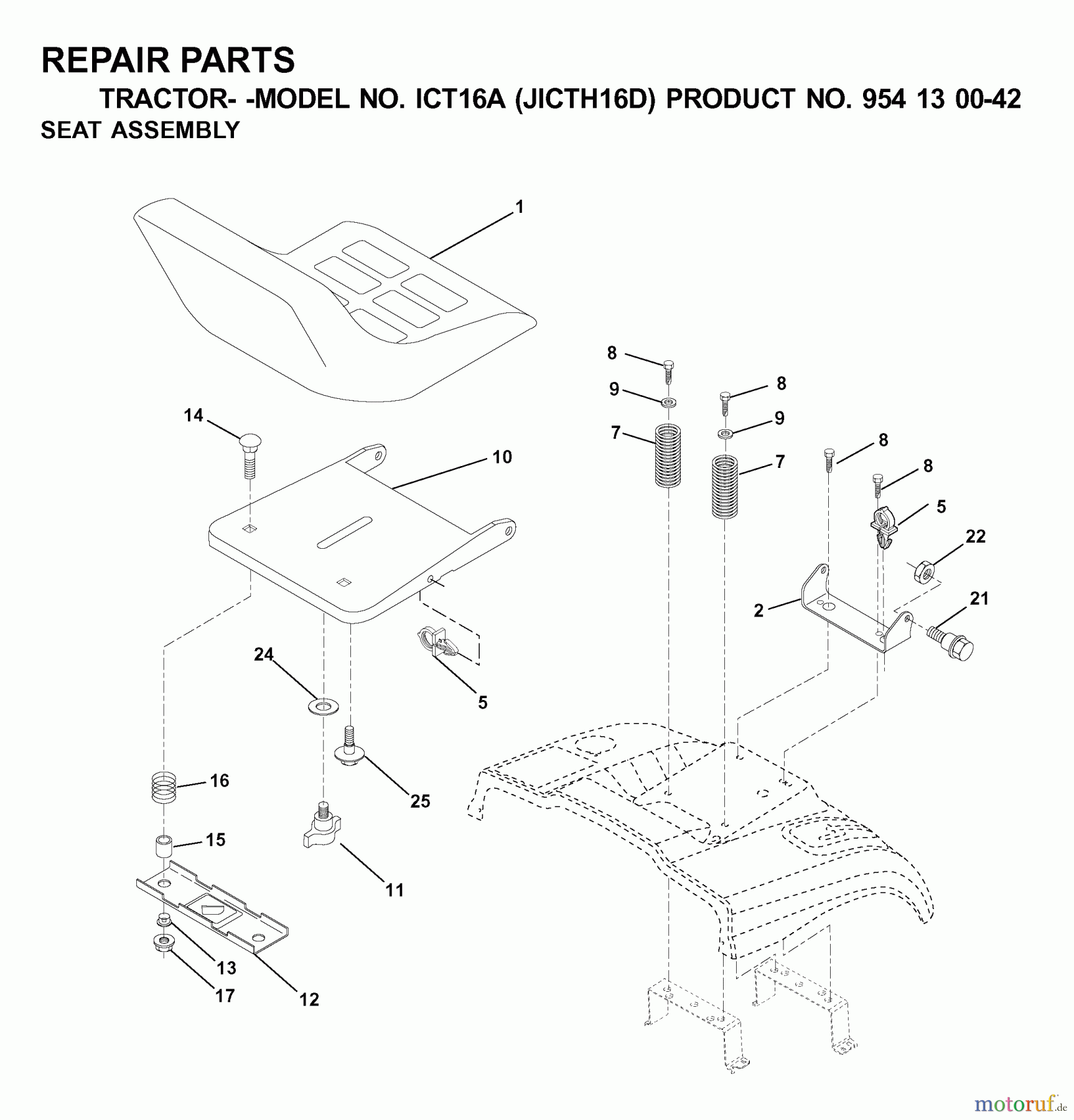  Jonsered Rasen  und Garten Traktoren ICT16A (JICTH16D, 954130042) - Jonsered Lawn & Garden Tractor (2000-04) SEAT