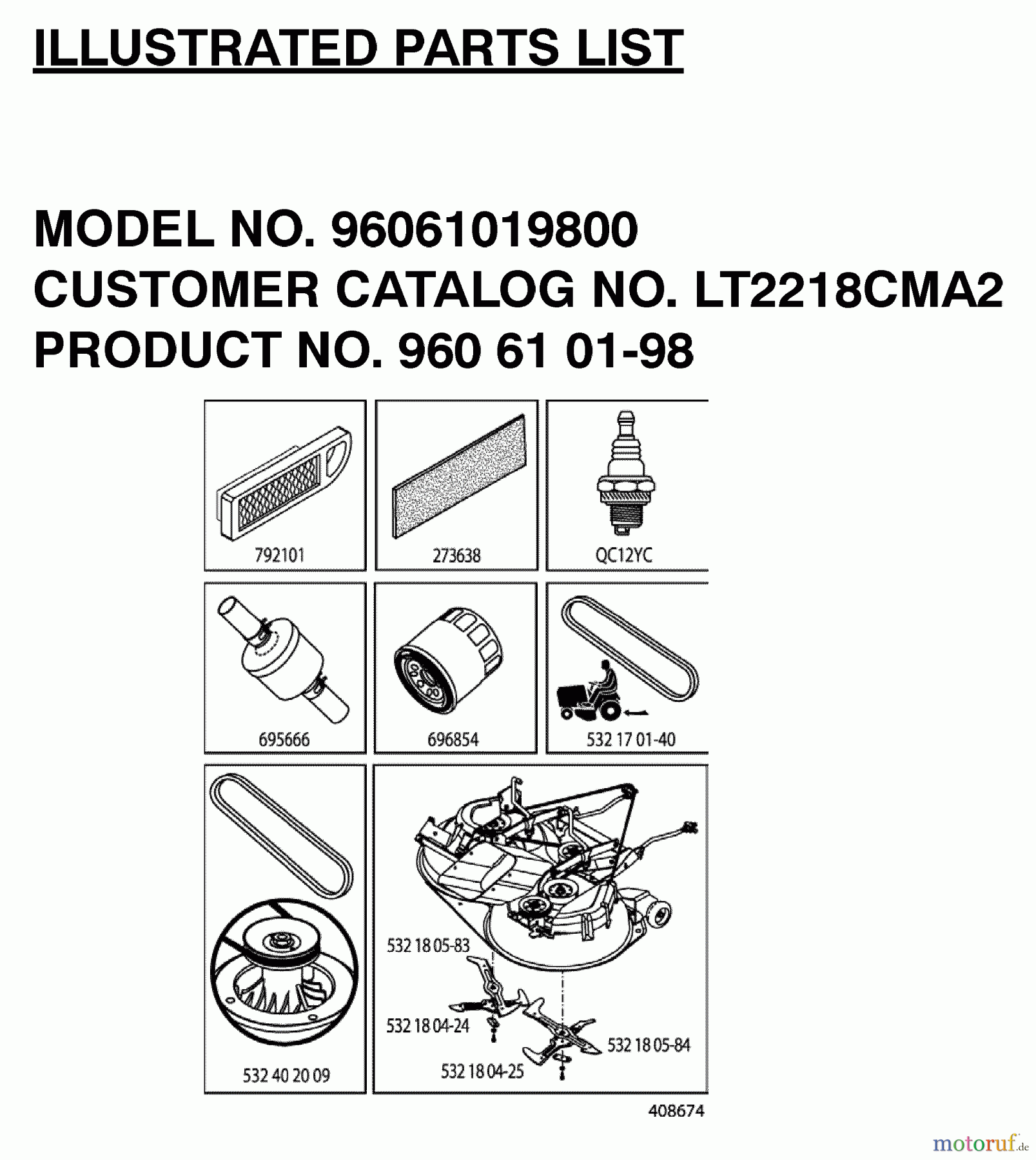  Jonsered Rasen  und Garten Traktoren LT2218 CMA2 (96061019800) - Jonsered Lawn & Garden Tractor (2007-04) FREQUENTLY USED PARTS