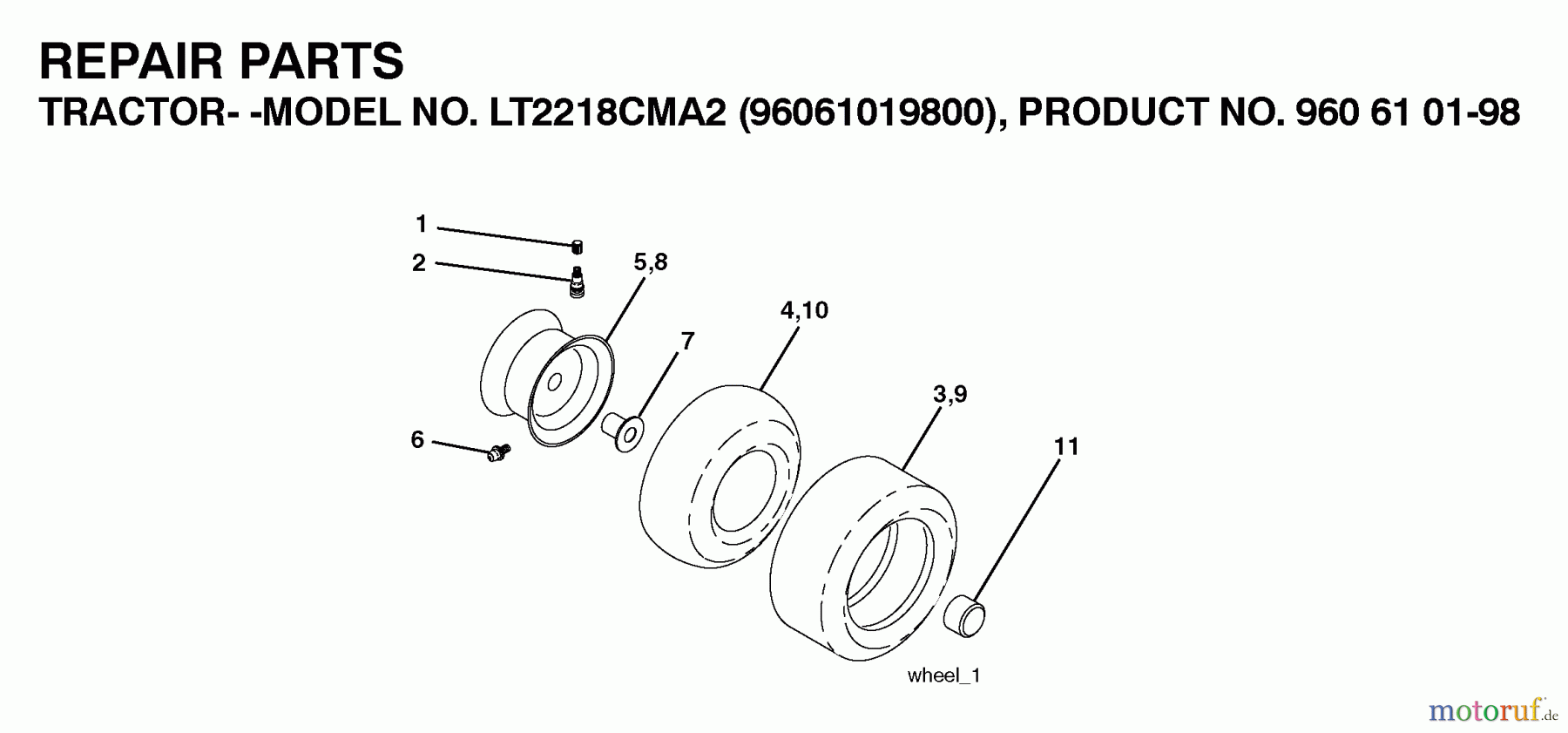 Jonsered Rasen  und Garten Traktoren LT2218 CMA2 (96061019900) - Jonsered Lawn & Garden Tractor (2007-04) WHEELS TIRES
