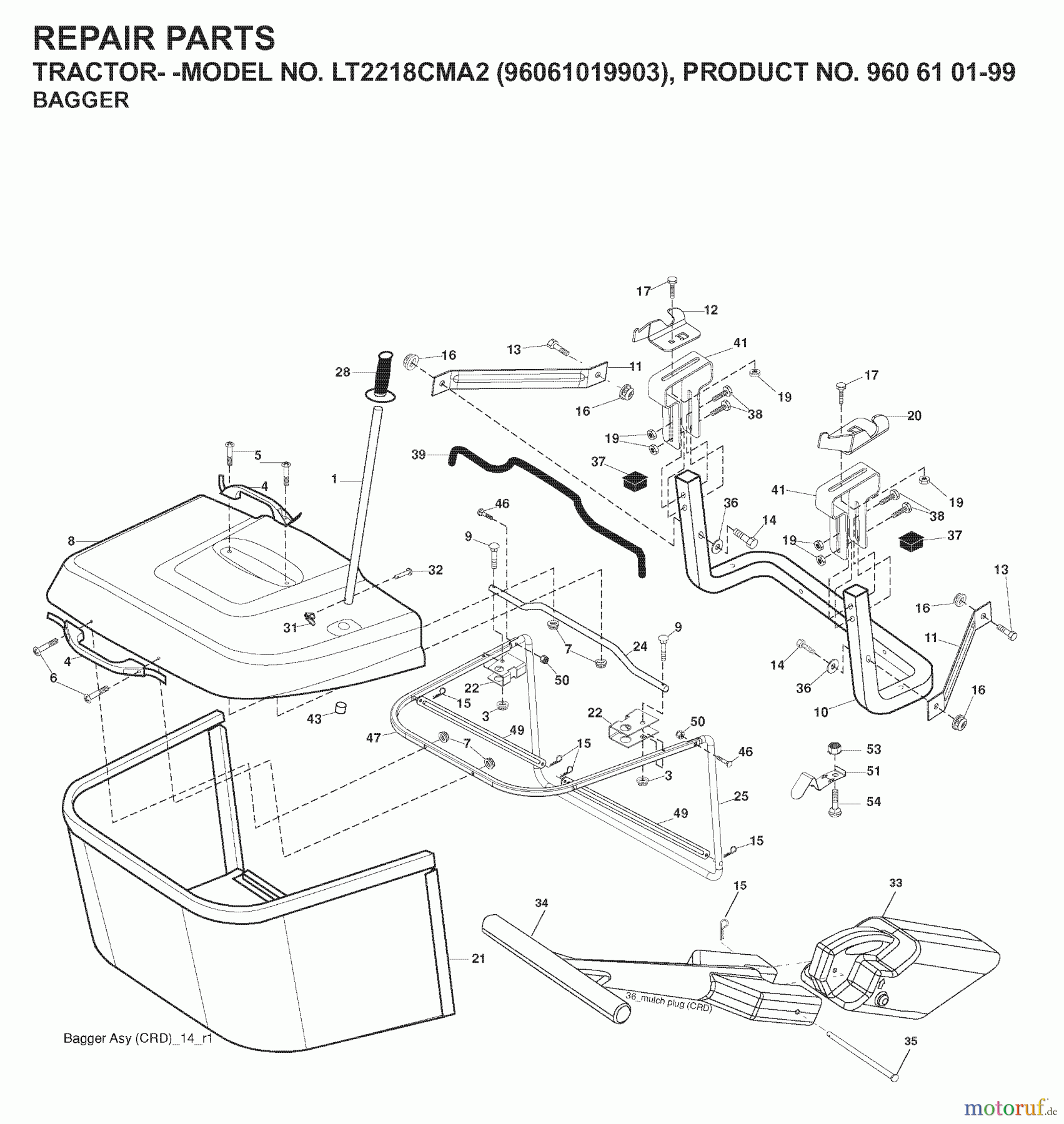  Jonsered Rasen  und Garten Traktoren LT2218 CMA2 (96061019903) - Jonsered Lawn & Garden Tractor (2007-10) BAGGER