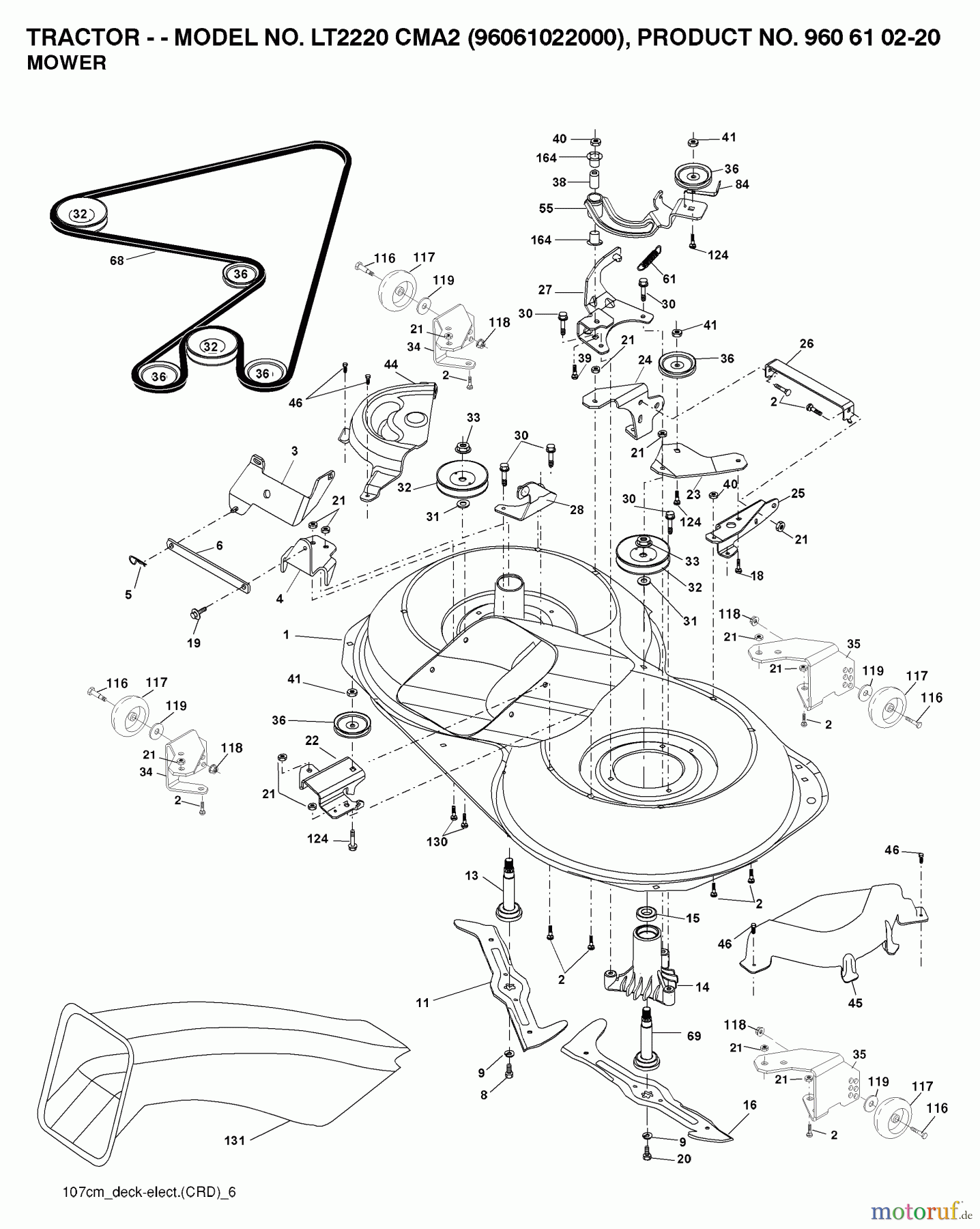  Jonsered Rasen  und Garten Traktoren LT2220 CMA2 (96061022000) - Jonsered Lawn & Garden Tractor (2007-04) MOWER DECK / CUTTING DECK