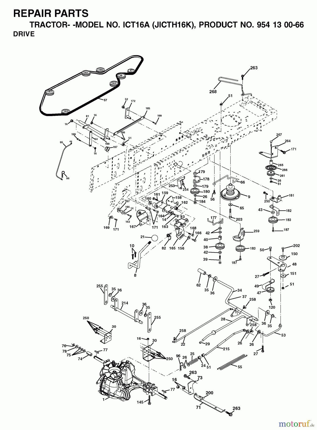  Jonsered Rasen  und Garten Traktoren ICT16A (JICTH16K, 954130066) - Jonsered Lawn & Garden Tractor (2002-06) DRIVE