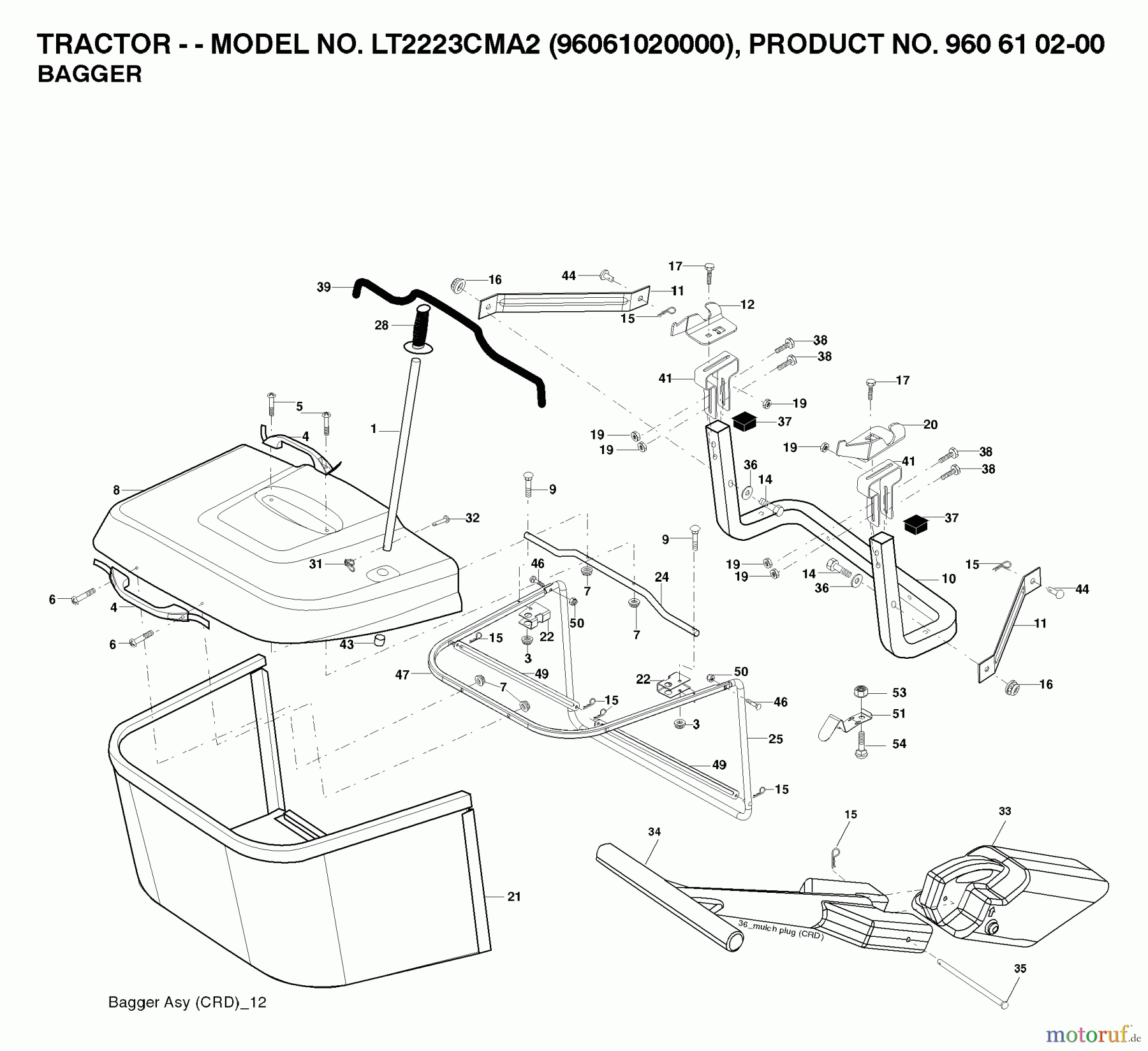 Jonsered Rasen und Garten Traktoren LT2223 CMA2 (96061020000) - Jonsered Lawn & Garden Tractor (2007-04) BAGGER