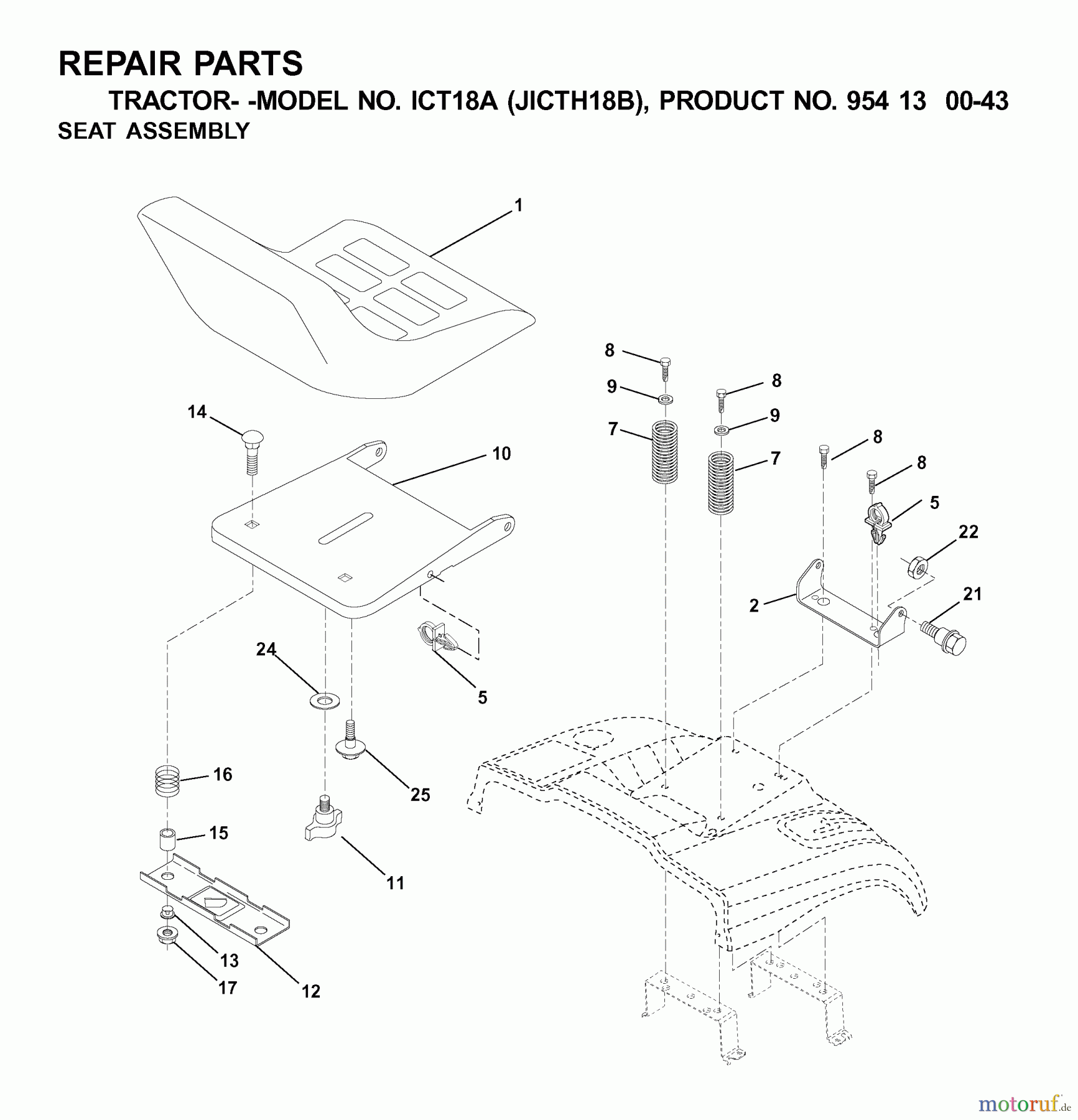  Jonsered Rasen  und Garten Traktoren ICT18A (JICTH18B, 954130043) - Jonsered Lawn & Garden Tractor (2001-02) SEAT