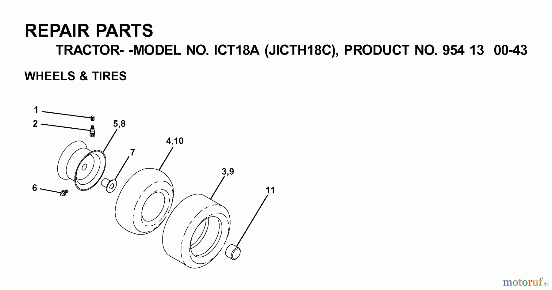  Jonsered Rasen  und Garten Traktoren ICT18A (JICTH18C, 954130043) - Jonsered Lawn & Garden Tractor (2001-02) WHEELS TIRES
