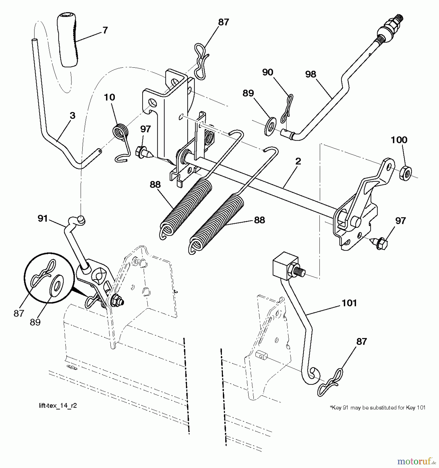  Jonsered Rasen  und Garten Traktoren LT2320 A2 (96041030100) - Jonsered Lawn & Garden Tractor (2012-11) MOWER LIFT LEVER