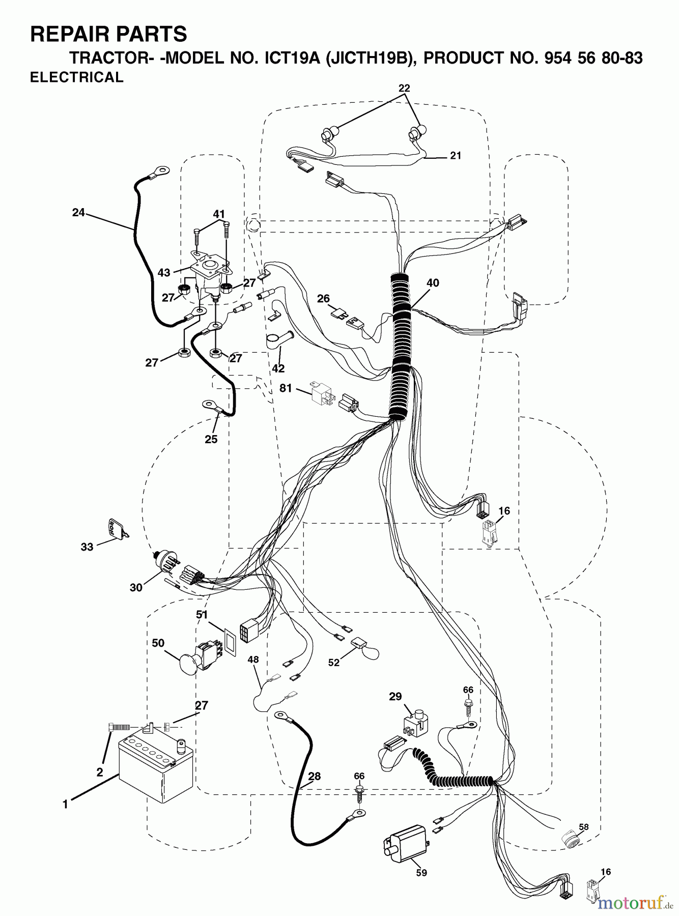 Jonsered Rasen und Garten Traktoren ICT19A (JICTH19B, 954568083) - Jonsered Lawn & Garden Tractor (2002-03) ELECTRICAL