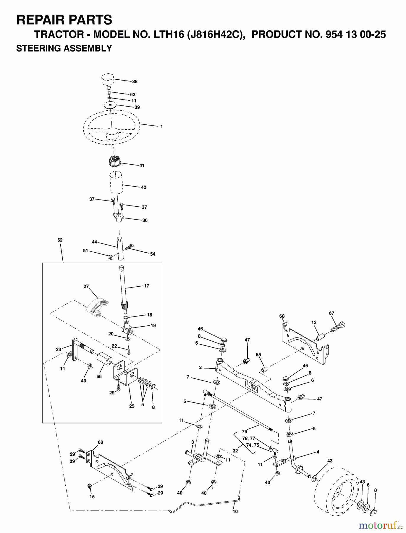 Jonsered Rasen und Garten Traktoren LTH16 (J816H42C, 954130025) - Jonsered Lawn & Garden Tractor (1998-12) STEERING
