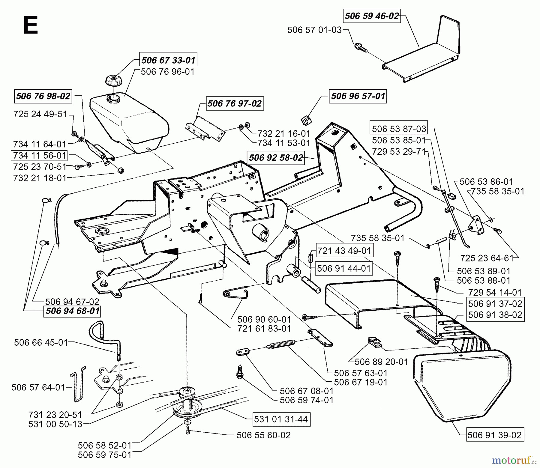  Jonsered Reitermäher FR13 (85CM) - Jonsered Rear-Engine Riding Mower (1998-06) CHASSIS / FRAME