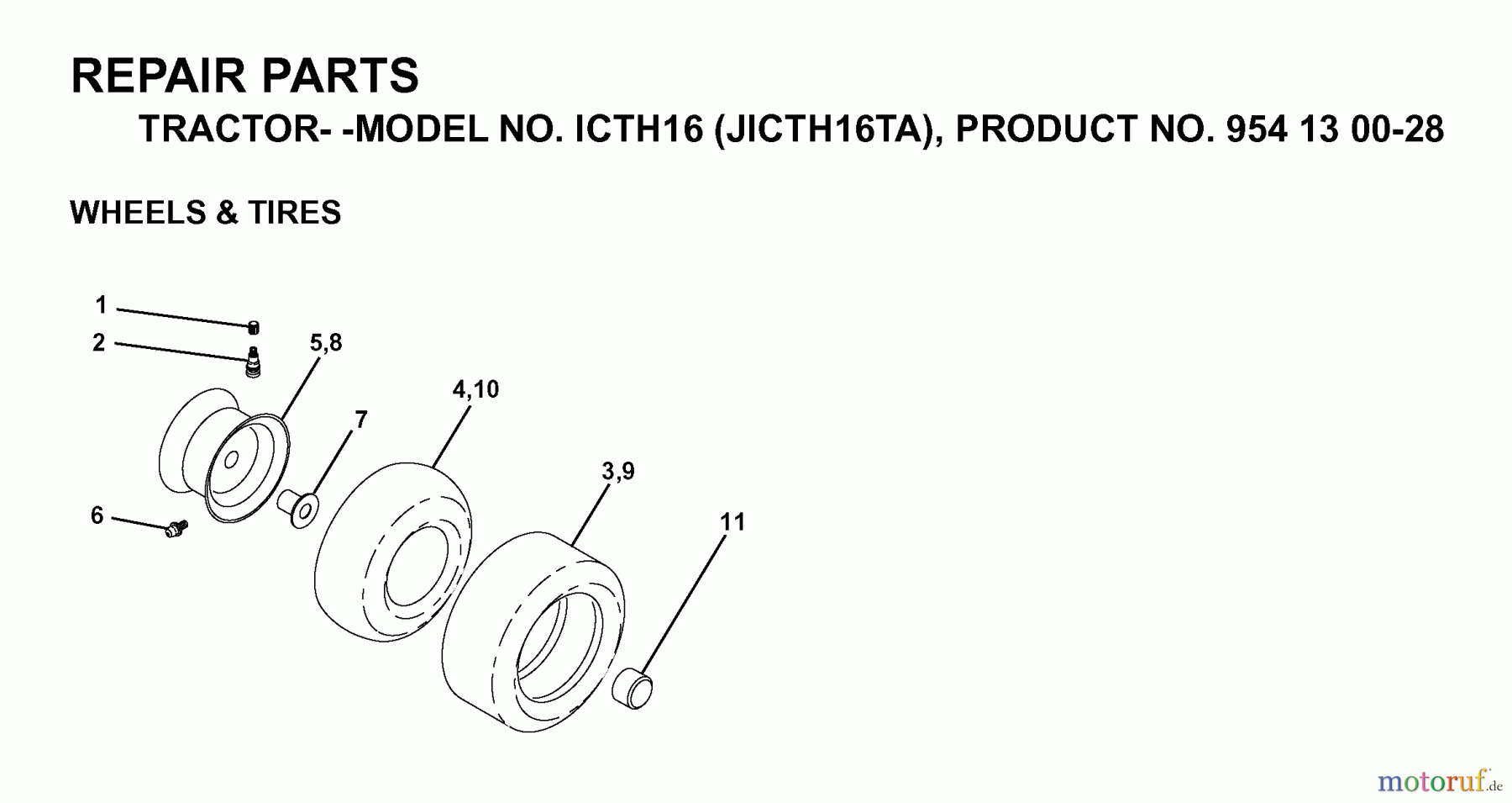  Jonsered Rasen  und Garten Traktoren ICTH16 (JICTH16TA, 954130028) - Jonsered Lawn & Garden Tractor (1999-03) WHEELS TIRES