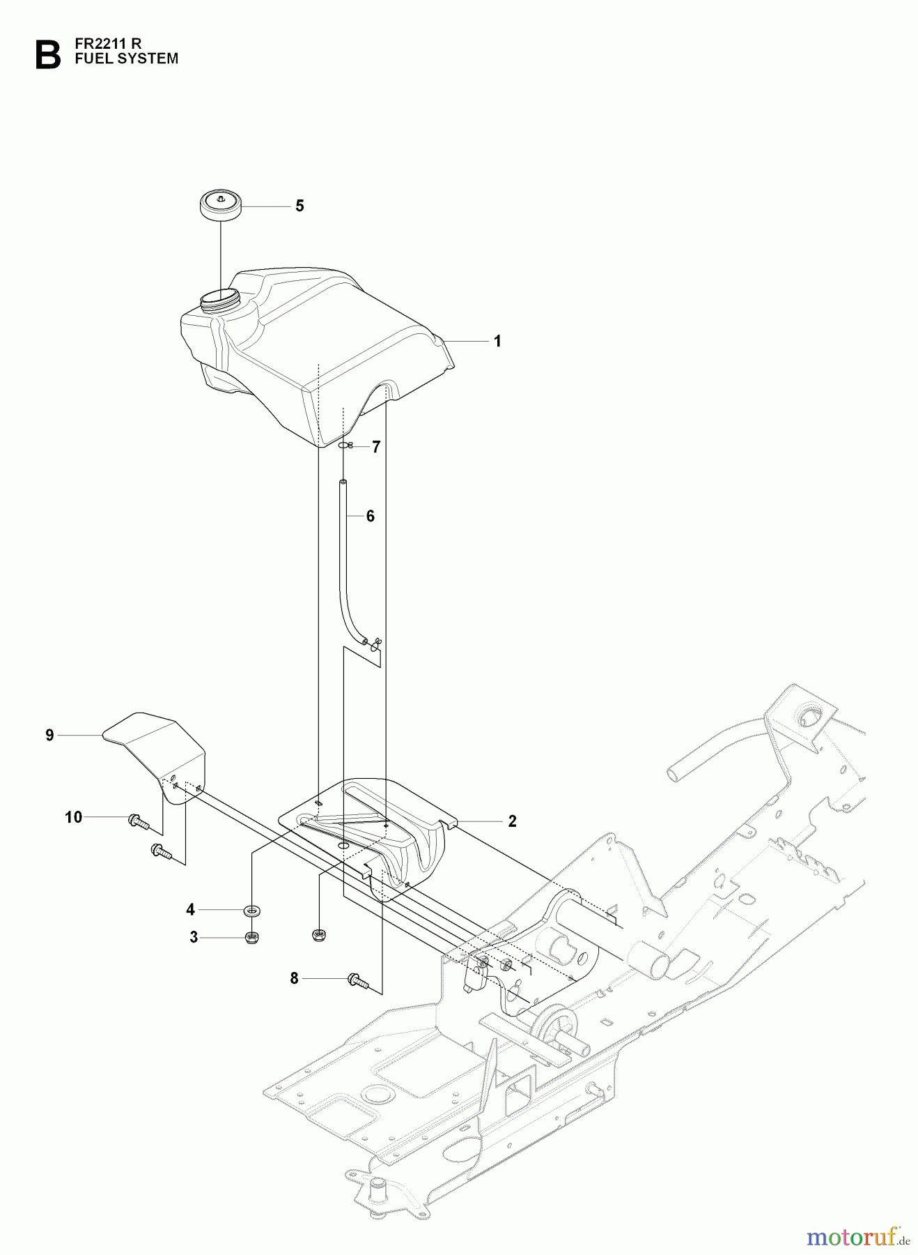 Jonsered Reitermäher FR2211 R (965190101) - Jonsered Rear-Engine Riding Mower (2009-04) FUEL SYSTEM