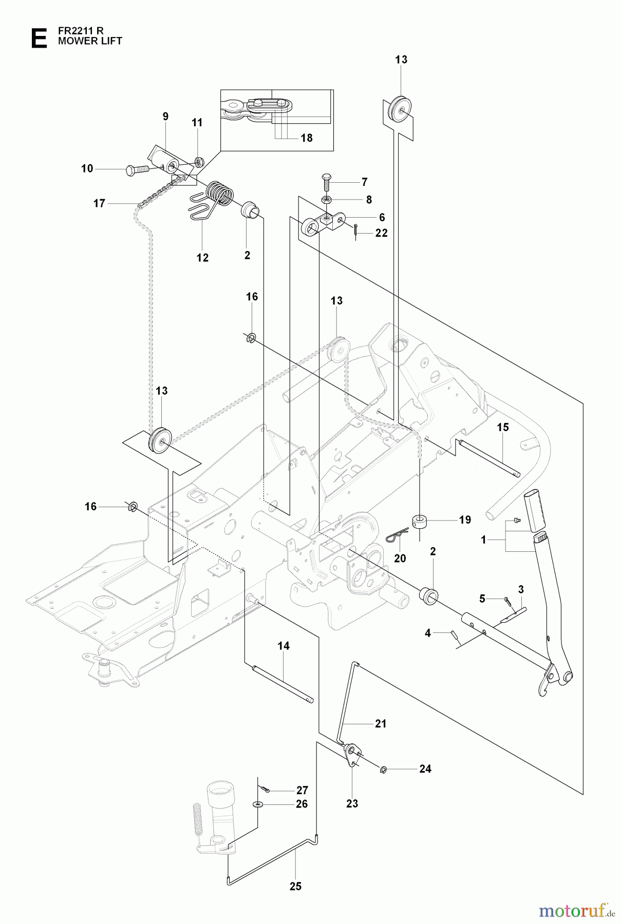 Jonsered Reitermäher FR2211 R (965190101) - Jonsered Rear-Engine Riding Mower (2009-04) MOWER LIFT / DECK LIFT