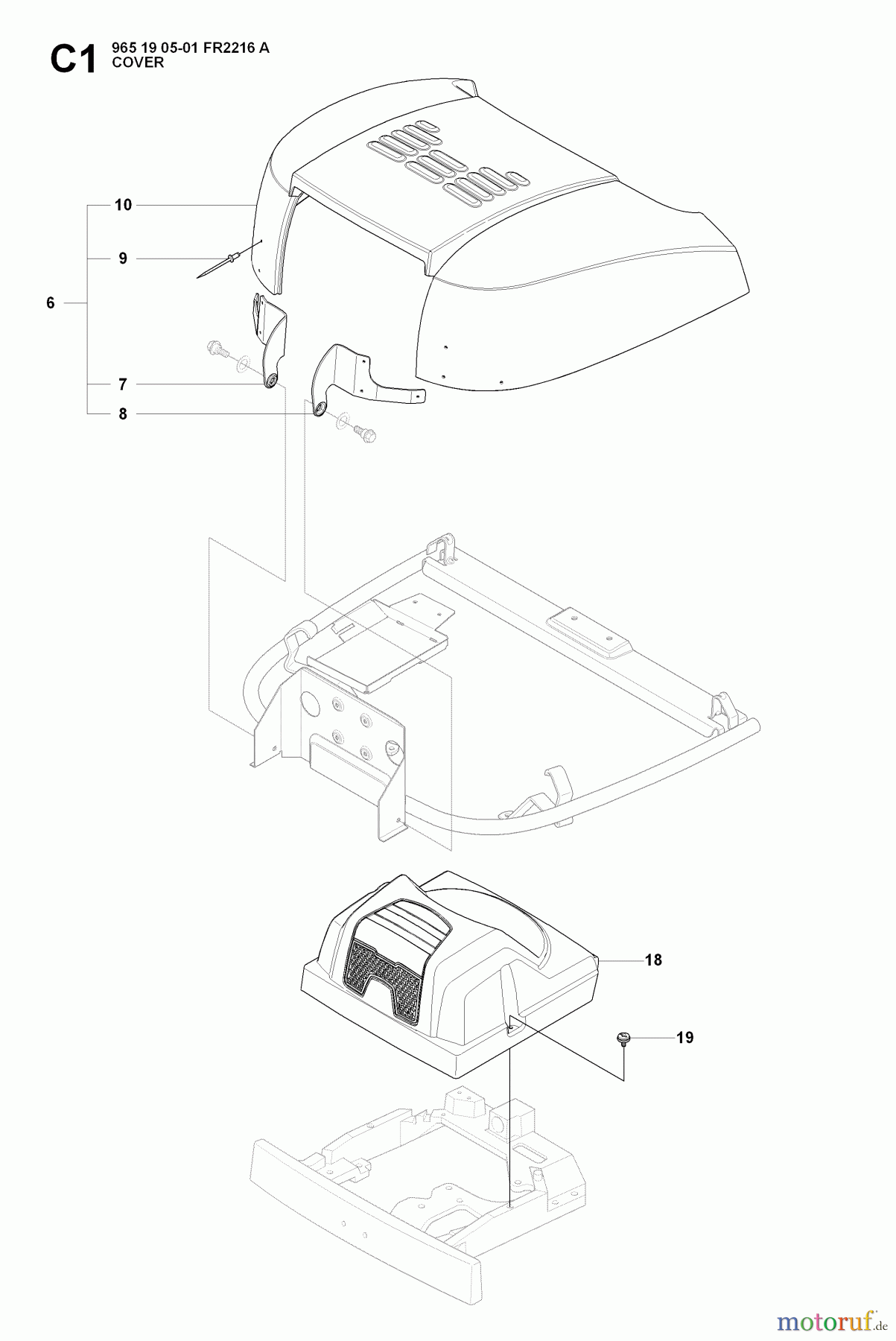 Jonsered Reitermäher FR2216 A (965190501) - Jonsered Rear-Engine Riding Mower (2008-01) HOOD