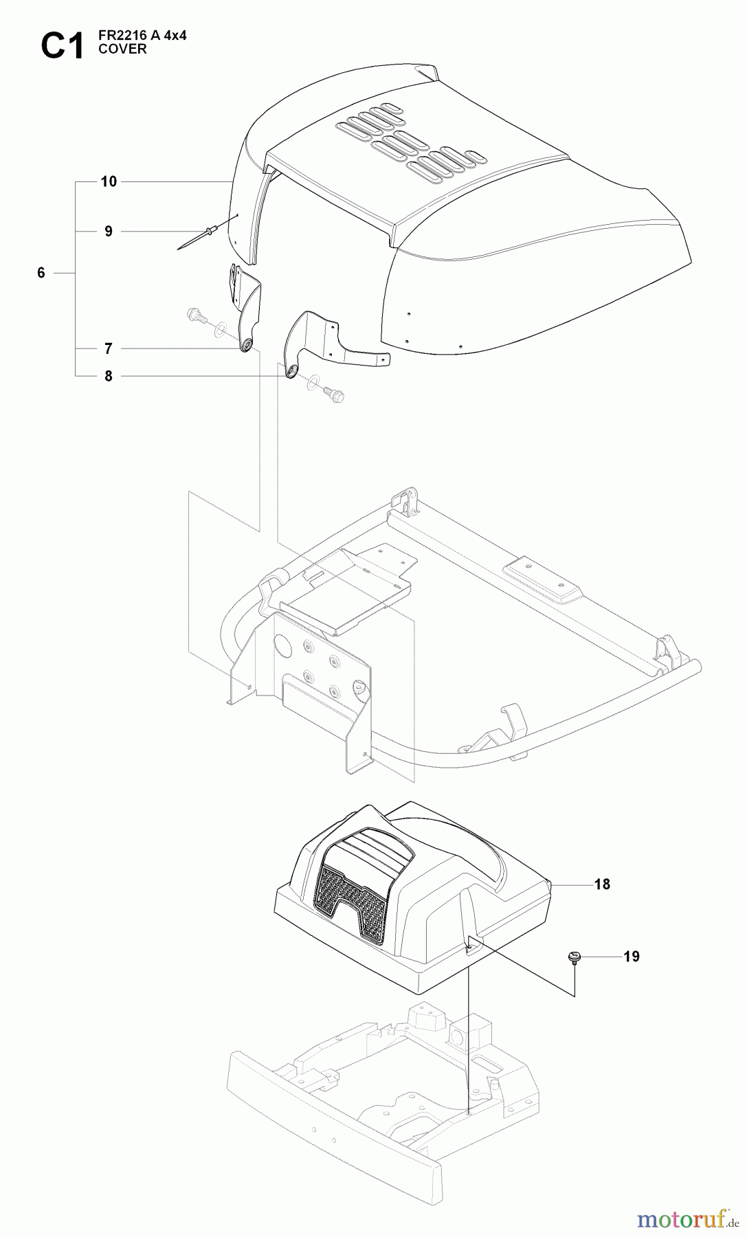 Jonsered Reitermäher FR2216 A 4X4 - Jonsered Rear-Engine Riding Mower (2009-04) HOOD #1