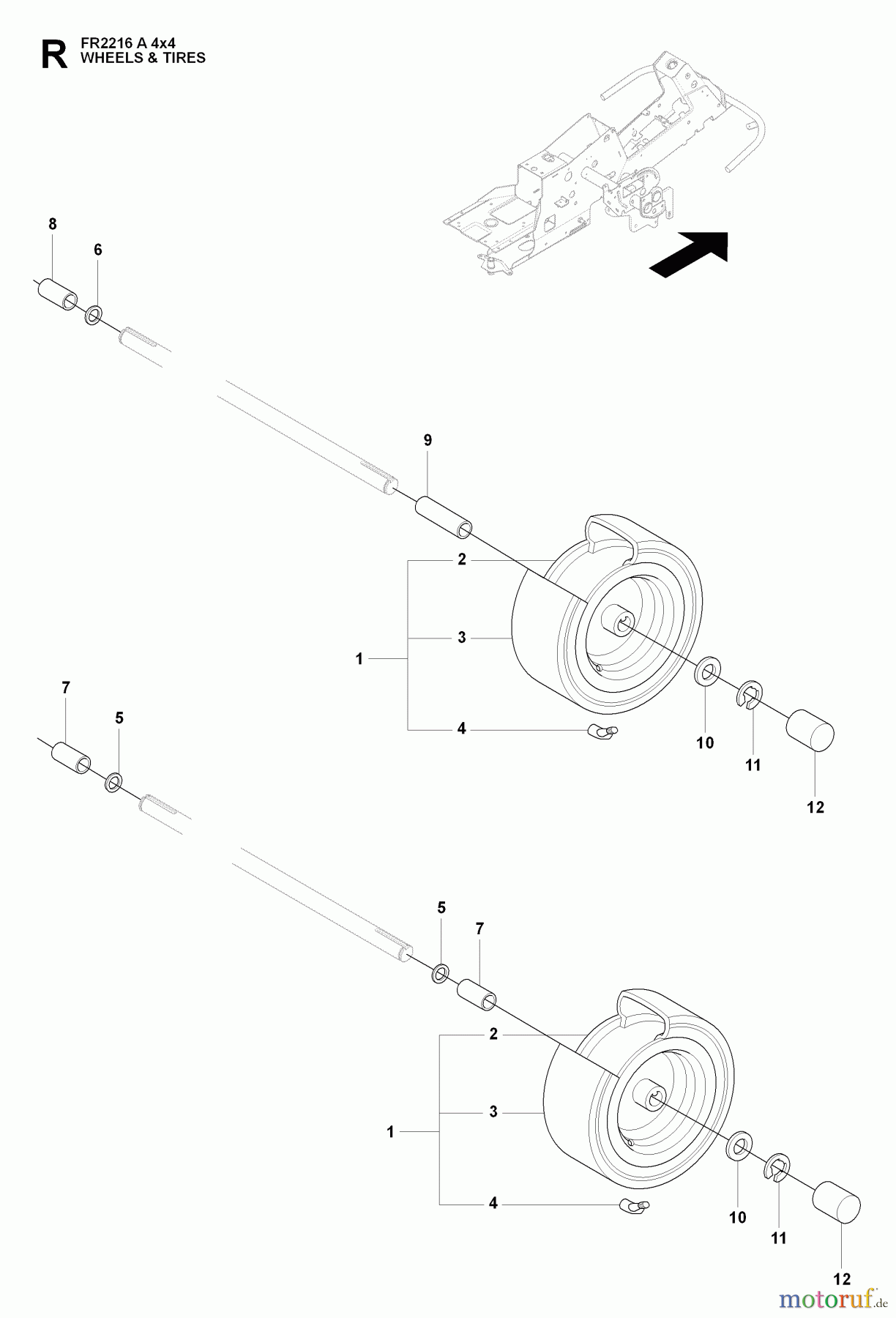 Jonsered Reitermäher FR2216 A 4X4 - Jonsered Rear-Engine Riding Mower (2009-04) WHEELS TIRES