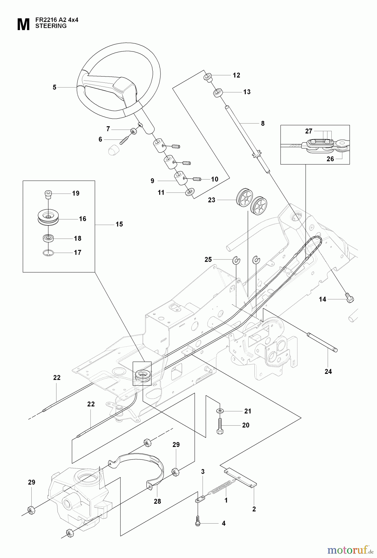 Jonsered Reitermäher FR2216 A2 4X4 (965190701) - Jonsered Rear-Engine Riding Mower (2009-02) STEERING