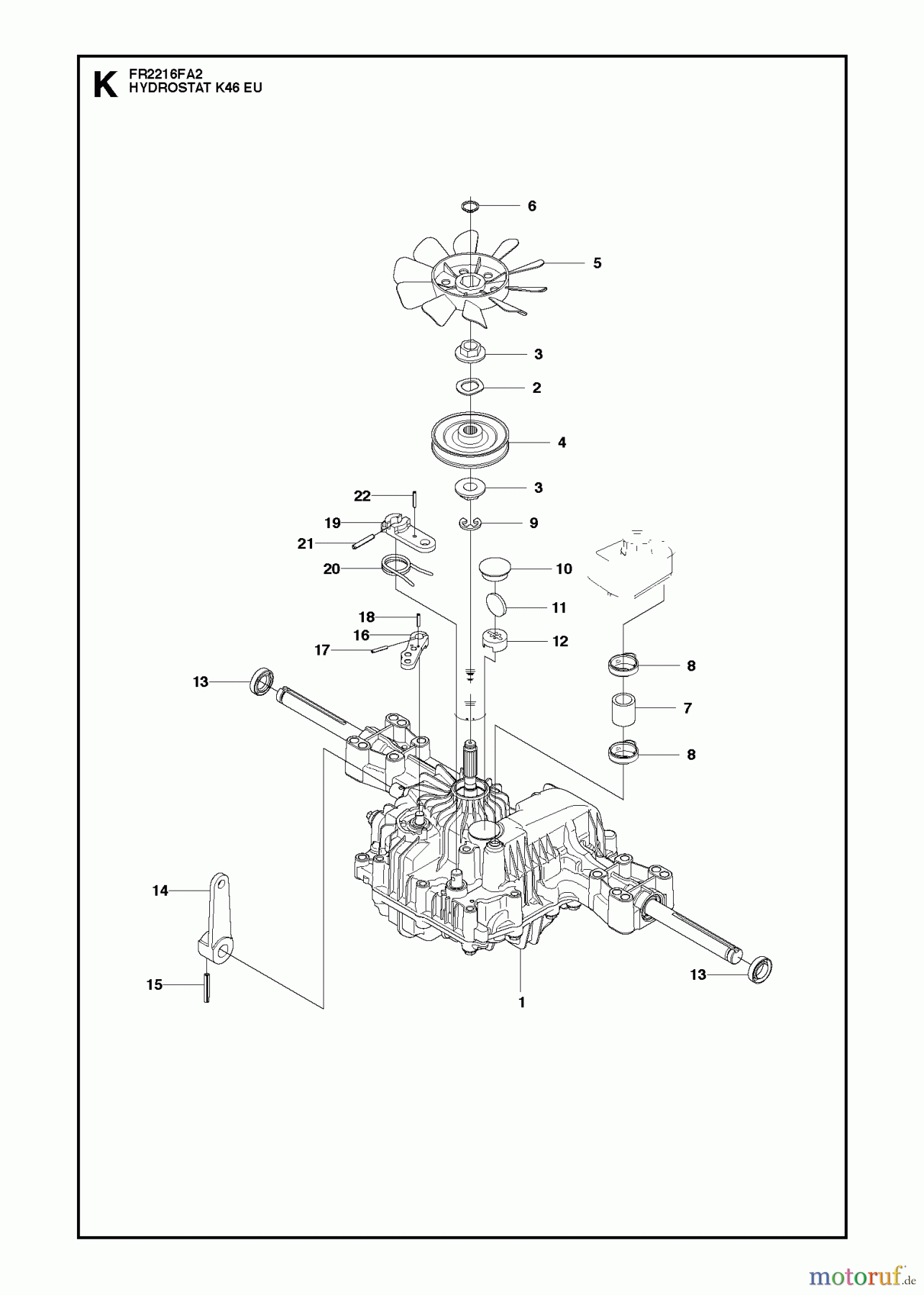  Jonsered Reitermäher FR2216 FA2 (966773801) - Jonsered Rear-Engine Riding Mower (2012) HYDRAULIC PUMP- MOTOR