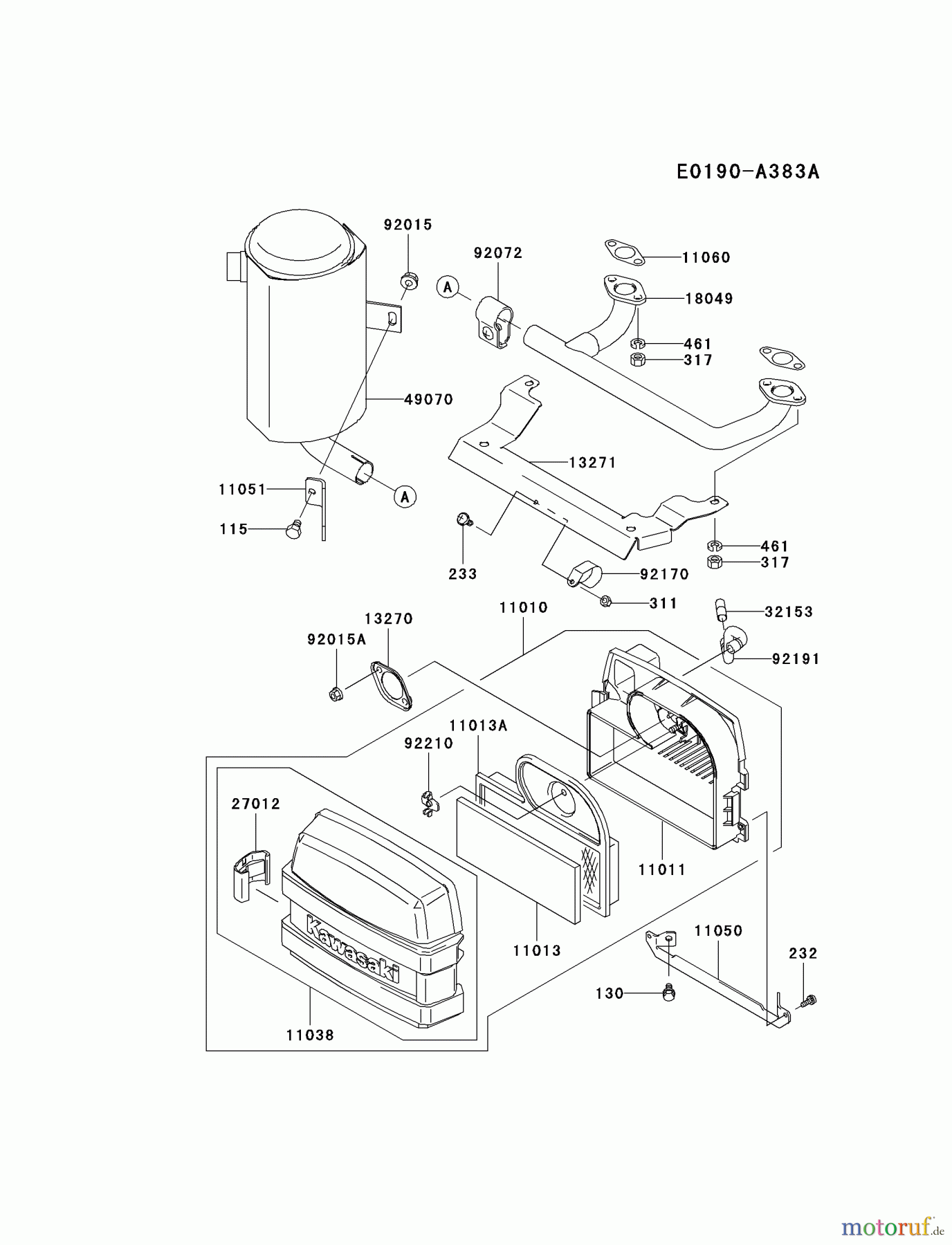 Kawasaki Motoren Motoren Vertikal FA210V - AS02 bis FH641V - DS24 FH451V-AS06 - Kawasaki FH451V 4-Stroke Engine AIR-FILTER/MUFFLER