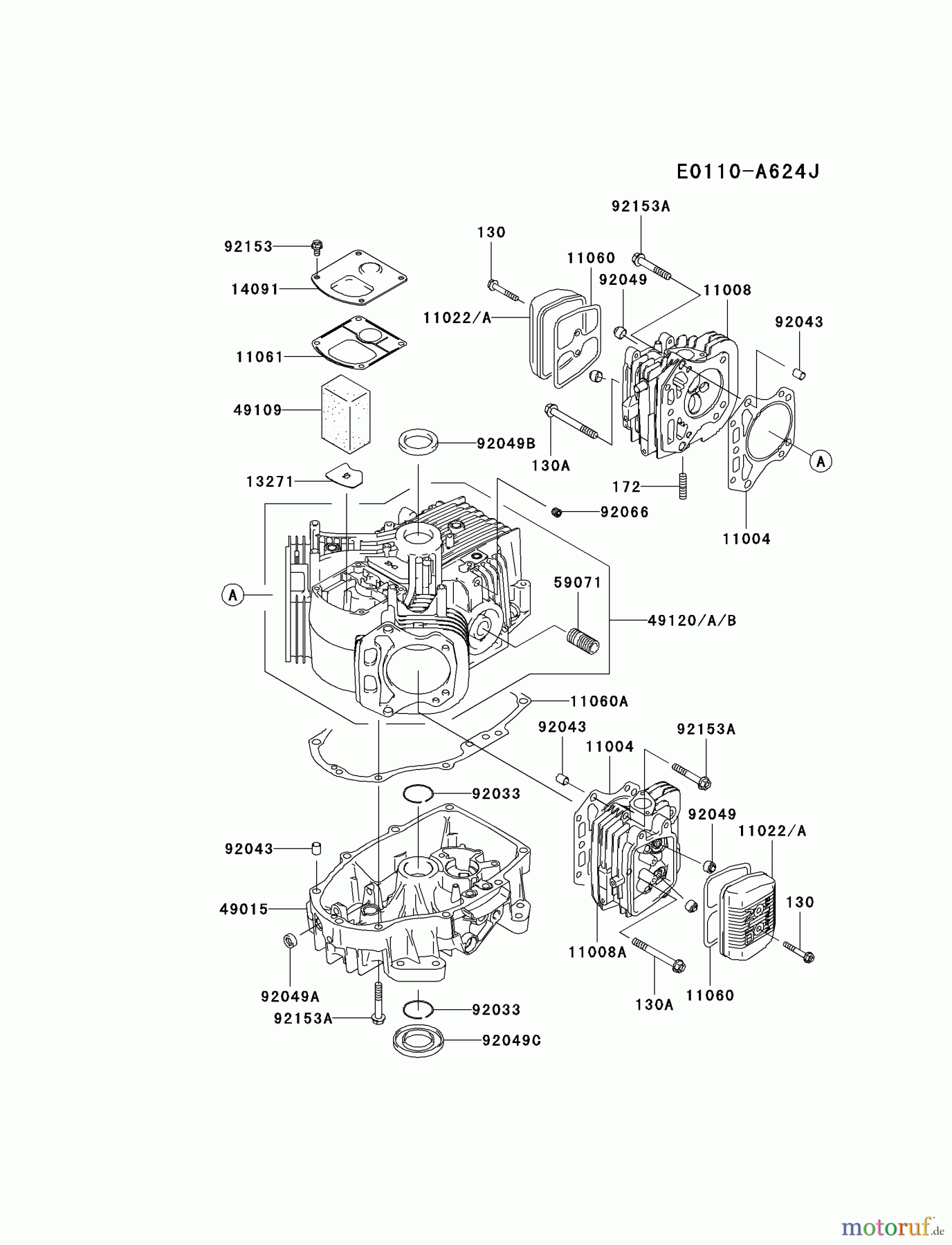 Kawasaki Motoren Motoren Vertikal FA210V - AS02 bis FH641V - DS24 FH541V-BW00 - Kawasaki FH541V 4-Stroke Engine CYLINDER/CRANKCASE