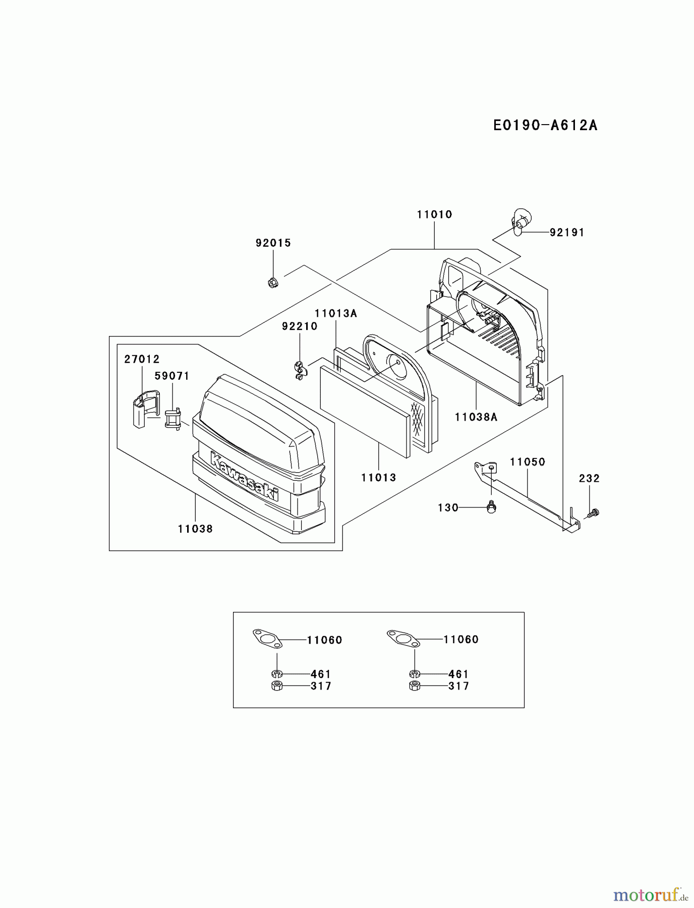 Kawasaki Motoren Motoren Vertikal FA210V - AS02 bis FH641V - DS24 FH580V-AS11 - Kawasaki FH580V 4-Stroke Engine AIR-FILTER/MUFFLER