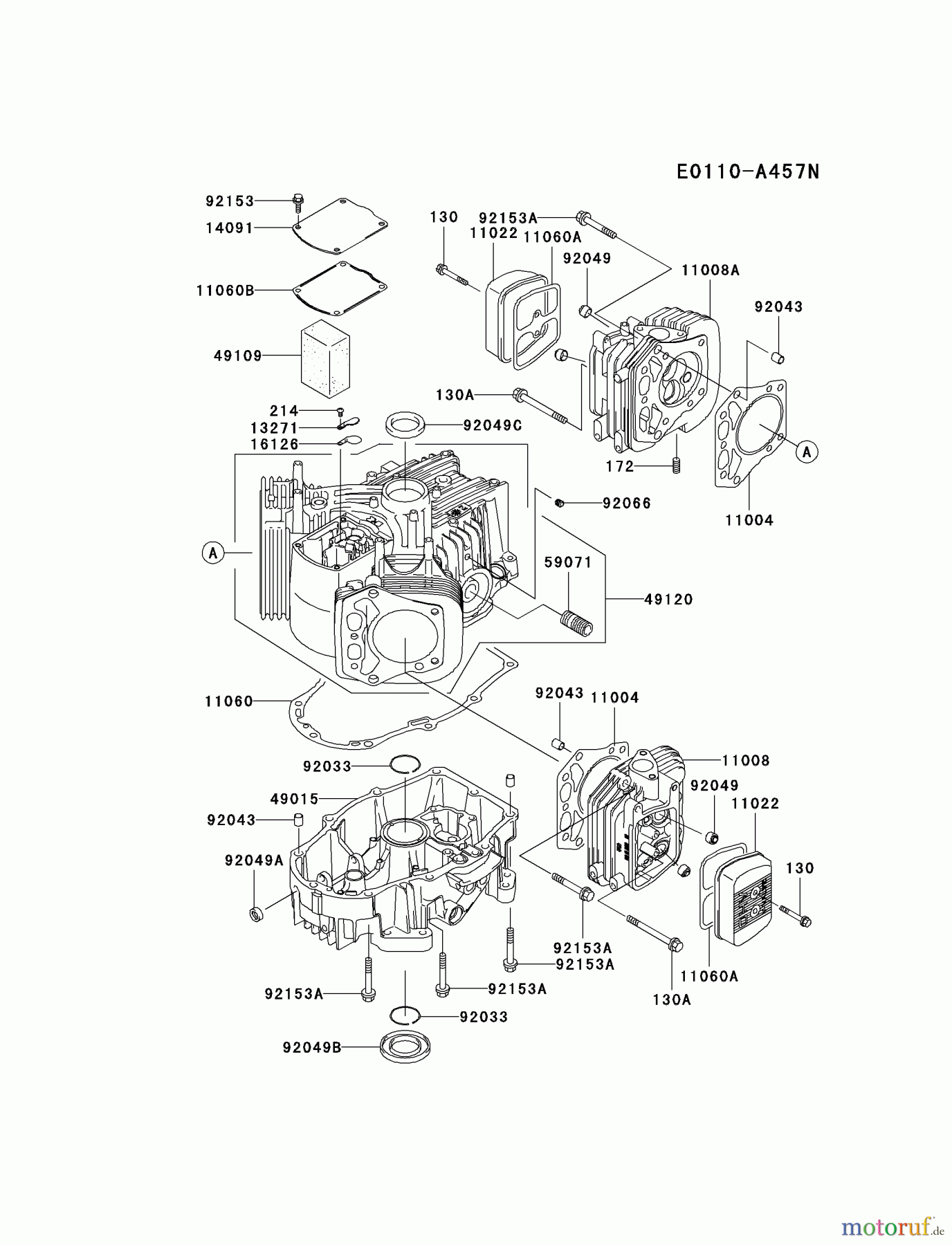 Kawasaki Motoren Motoren Vertikal FA210V - AS02 bis FH641V - DS24 FH641V-AW00 - Kawasaki FH641V 4-Stroke Engine CYLINDER/CRANKCASE