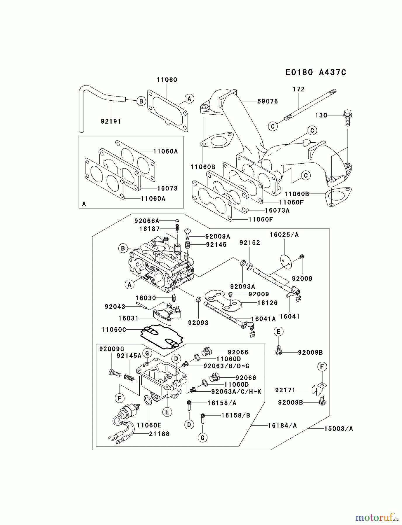 Kawasaki Motoren Motoren Vertikal FA210V - AS02 bis FH641V - DS24 FH641V-BS09 - Kawasaki FH641V 4-Stroke Engine CARBURETOR #1