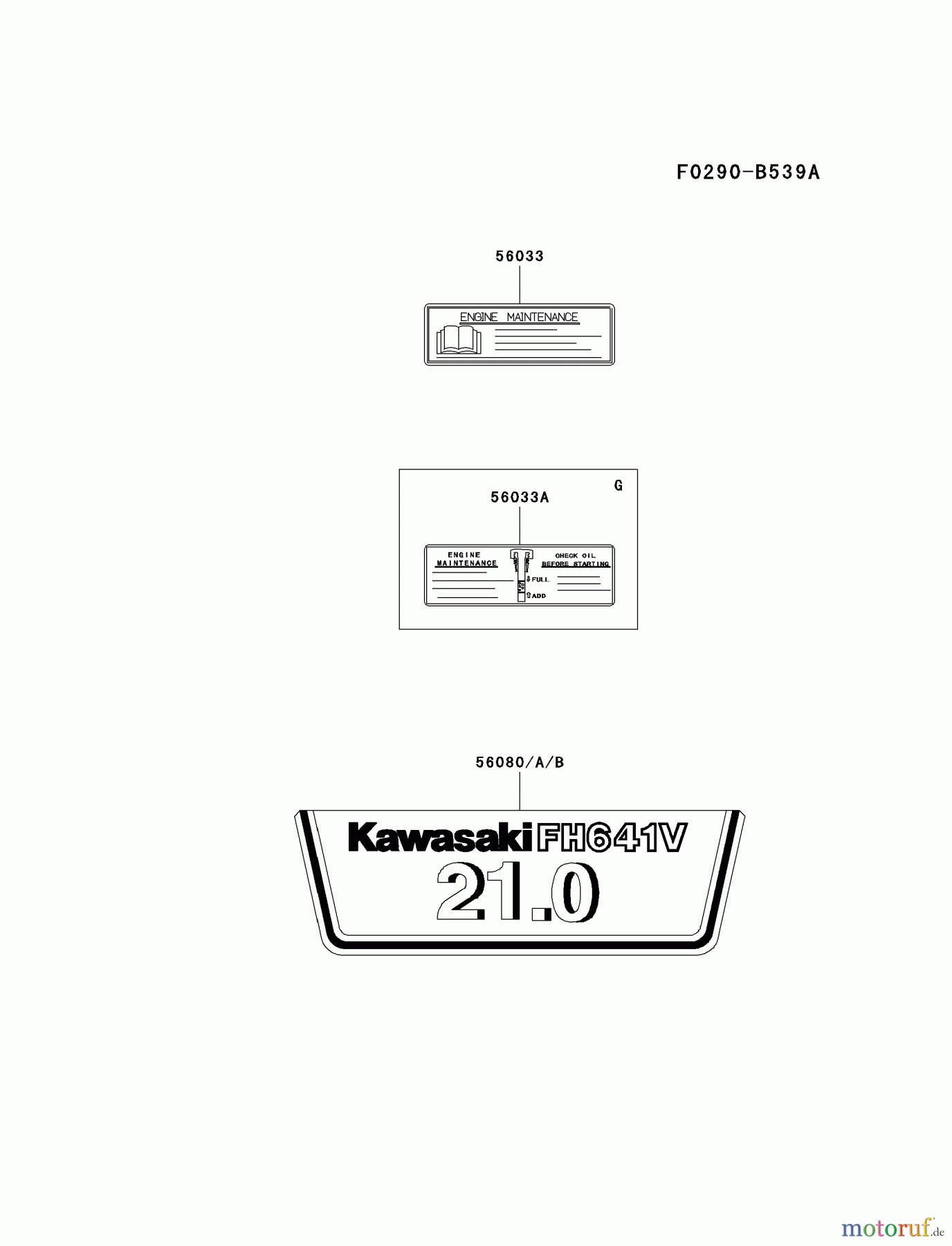 Kawasaki Motoren Motoren Vertikal FH641V - DS25 bis FS481V - BS13 FH641V-GS09 - Kawasaki FH641V 4-Stroke Engine LABEL