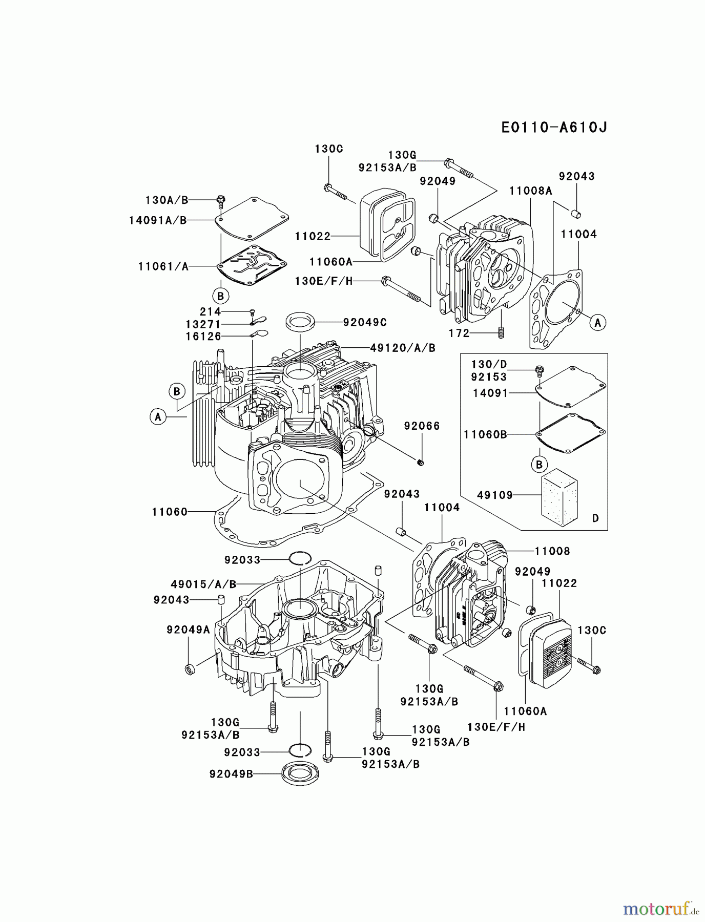  Kawasaki Motoren Motoren Vertikal FH641V - DS25 bis FS481V - BS13 FH721V-DS16 - Kawasaki FH721V 4-Stroke Engine CYLINDER/CRANKCASE #1