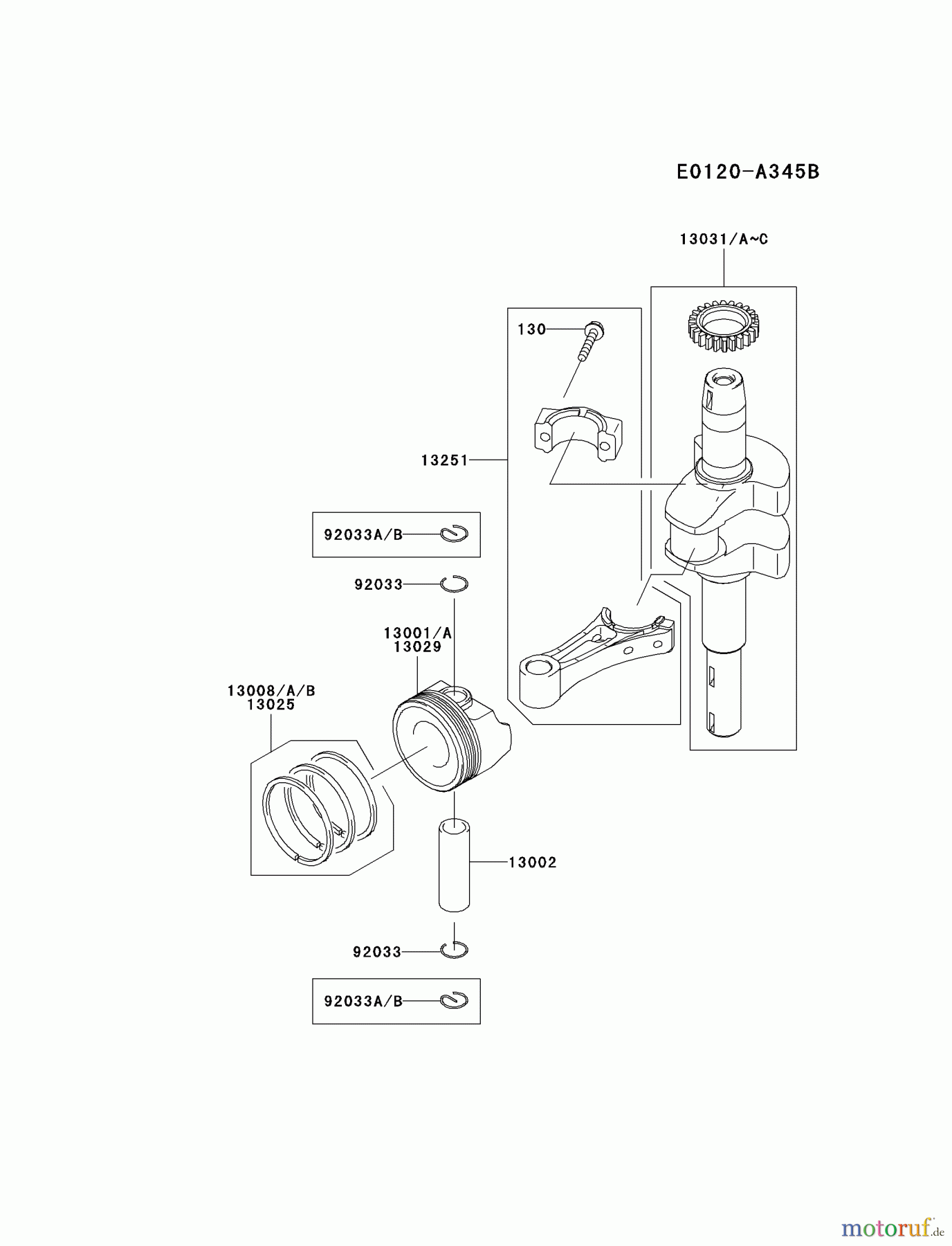 Kawasaki Motoren Motoren Vertikal FH641V - DS25 bis FS481V - BS13 FJ180V-AS08 - Kawasaki FJ180V 4-Stroke Engine PISTON/CRANKSHAFT