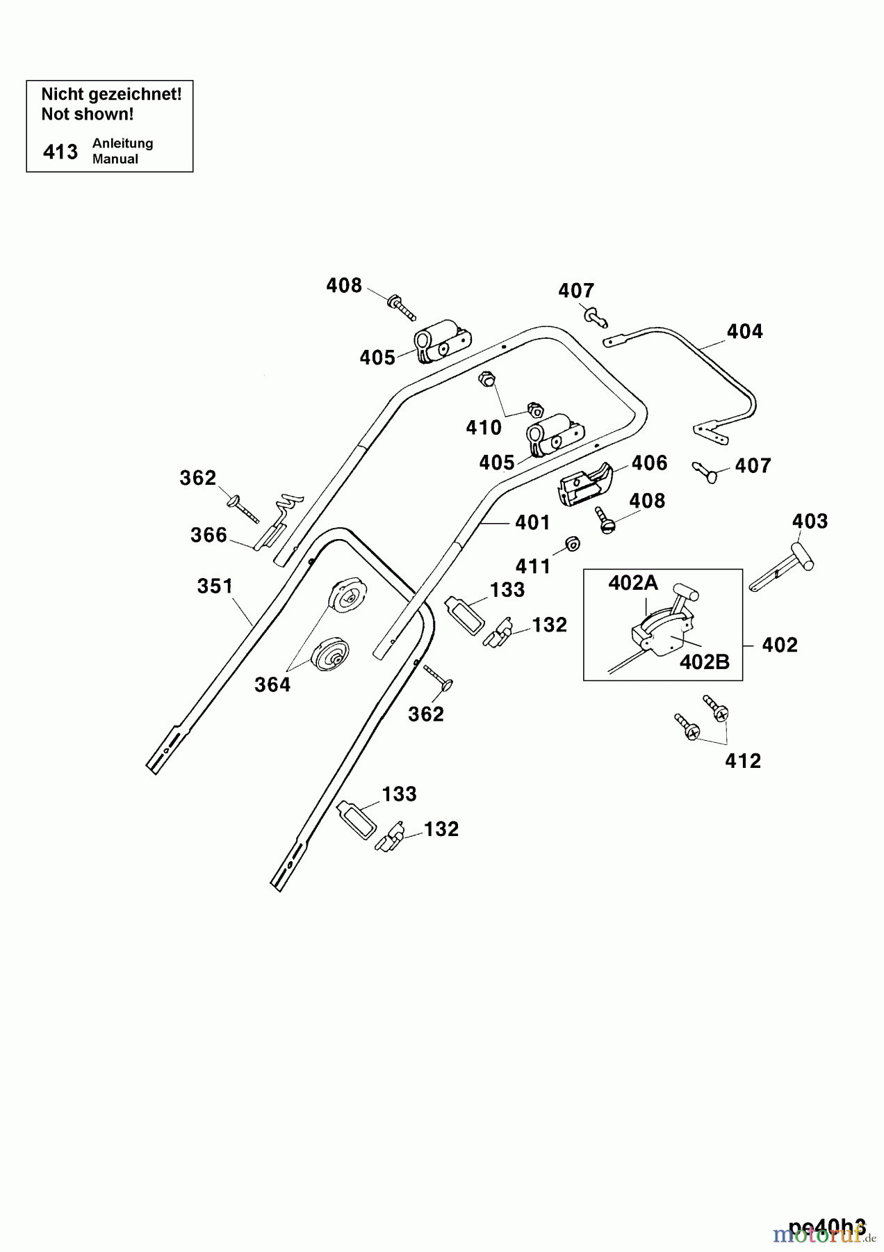  Wolf-Garten Petrol mower Power Edition 40 H 4011005 Series B  (2003) Handle