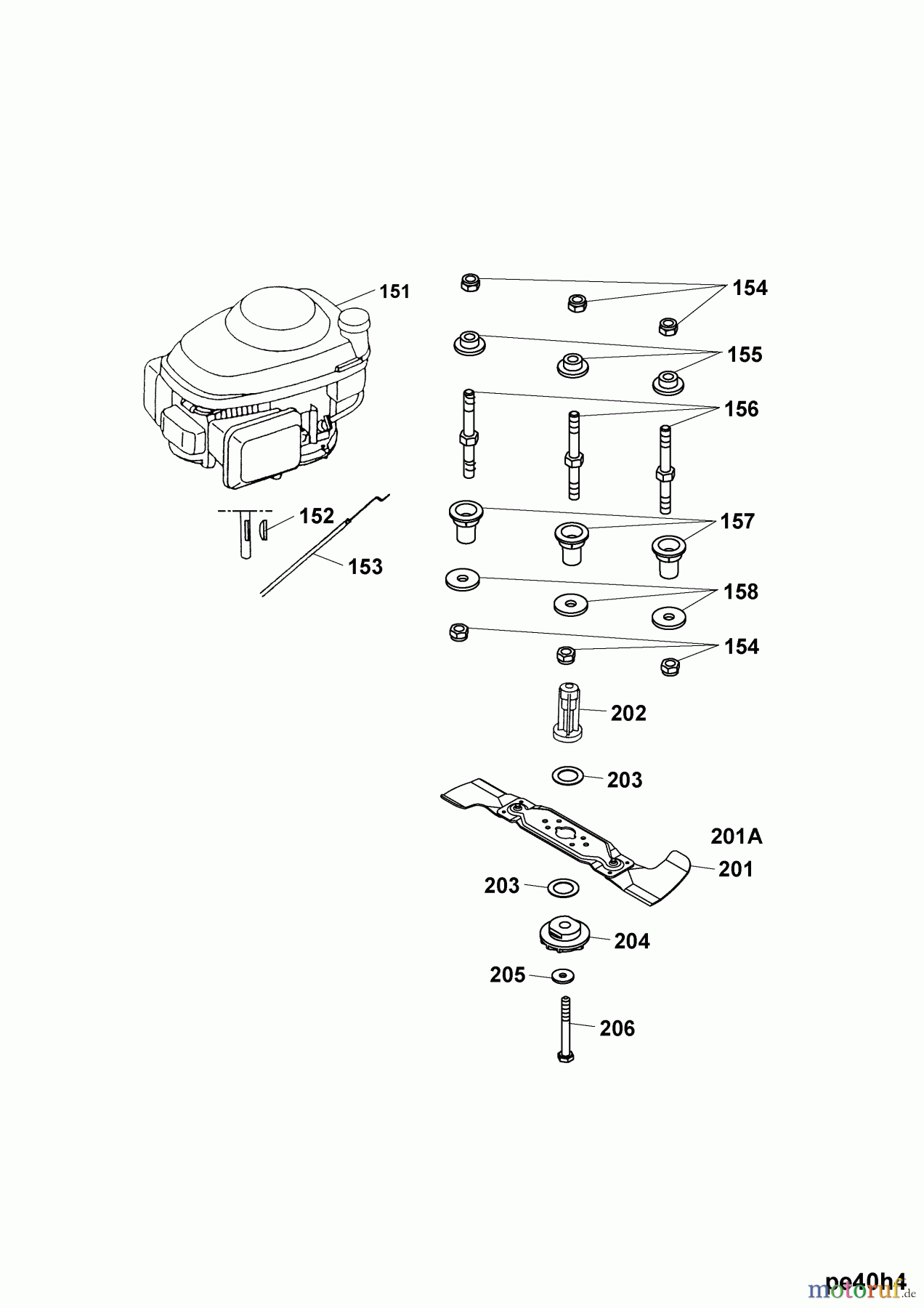  Wolf-Garten Petrol mower Power Edition 40 H 4011005 Series B  (2003) Blade, Blade adapter, Engine