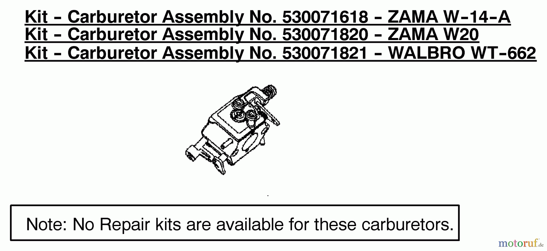  Poulan / Weed Eater Motorsägen 1975 (Type 5) - Poulan Woodshark Chainsaw Carburetor Assembly (Walbro WT-662) P/N 530071821
