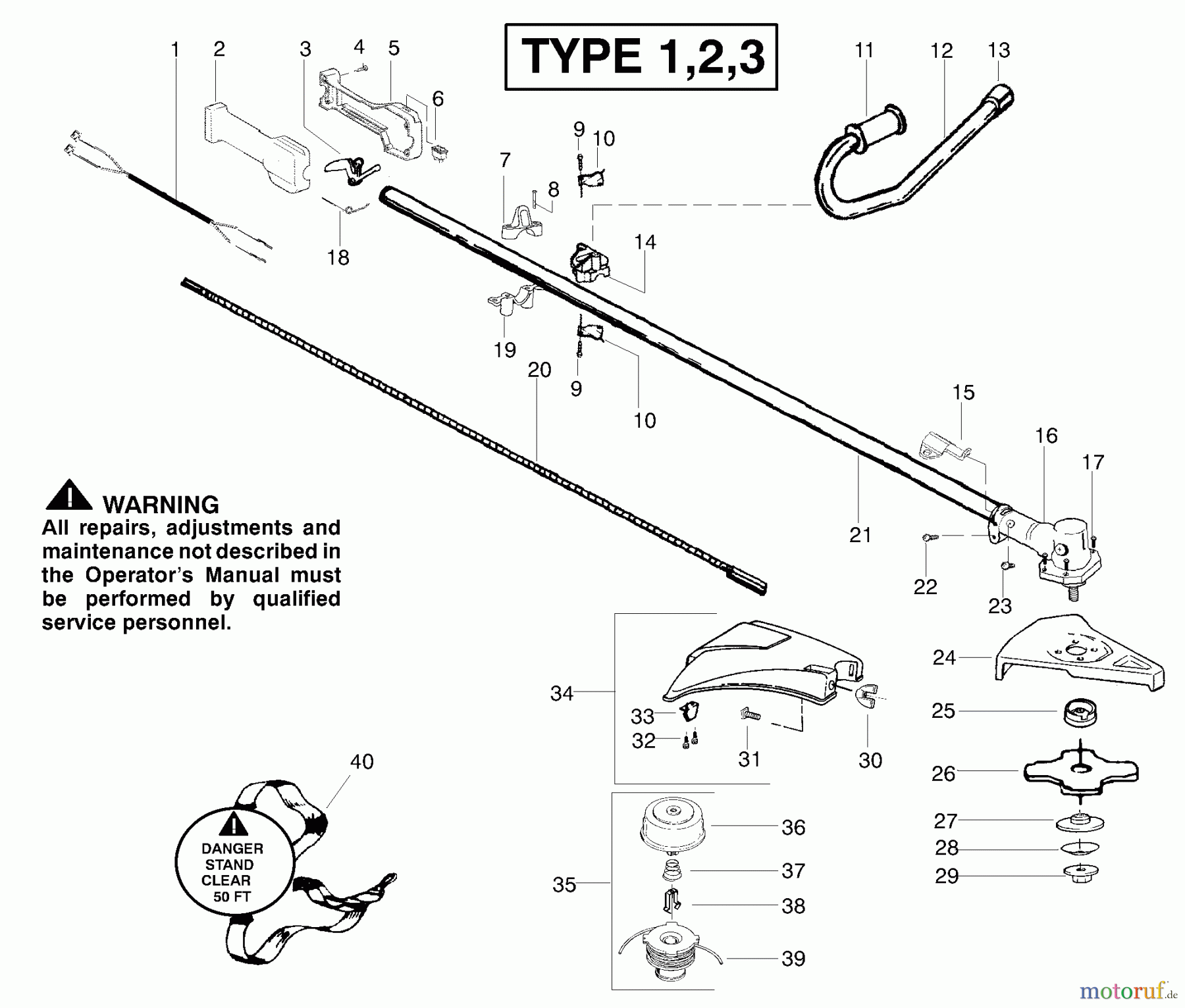  Poulan / Weed Eater Motorsensen, Trimmer BC2500LE (Type 2) - Weed Eater String Trimmer Handle & Driveshaft Assembly Type 1-3