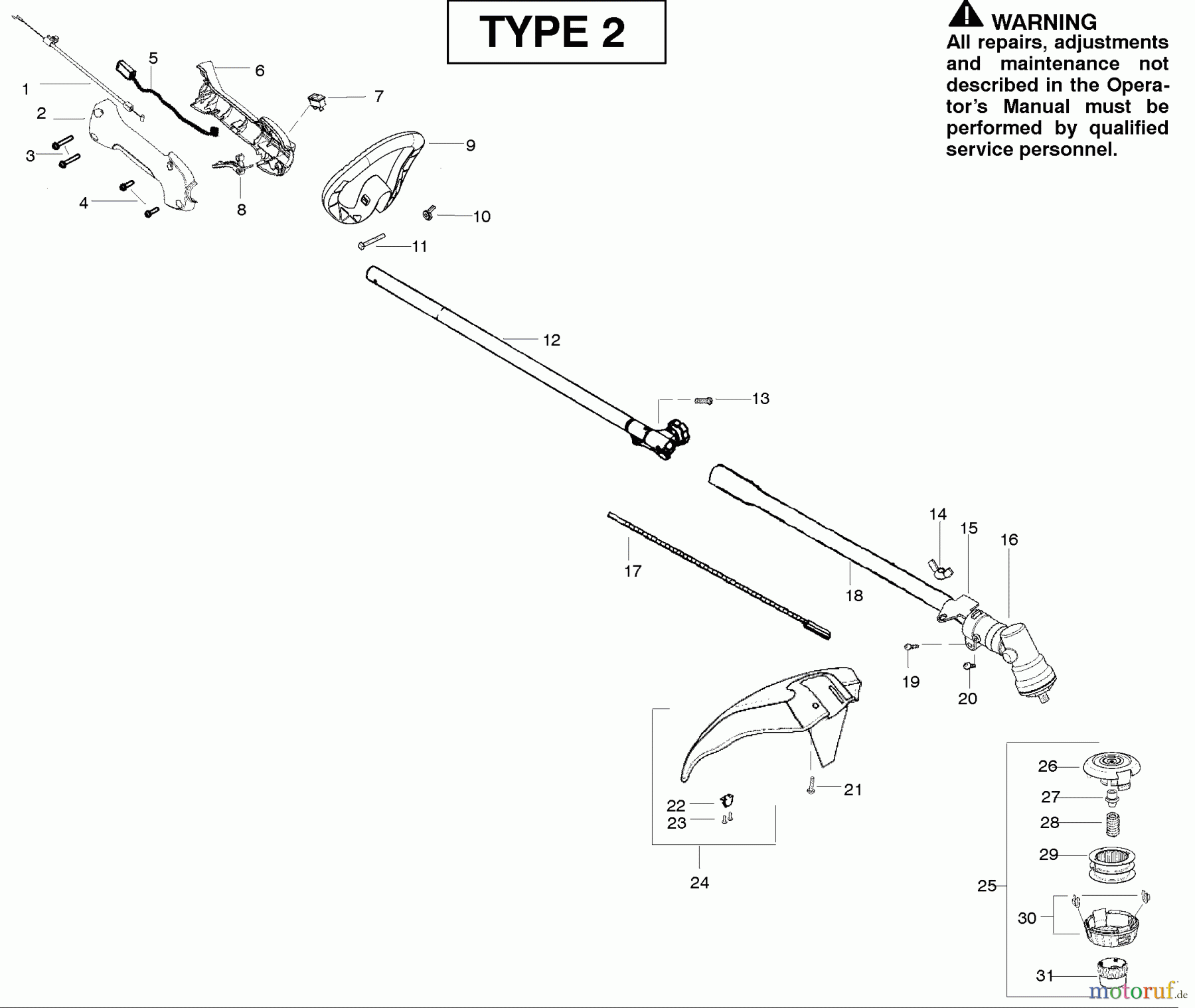  Poulan / Weed Eater Motorsensen, Trimmer PP125 (Type 2) - Poulan Pro String Trimmer Cutting Equipment Type 2