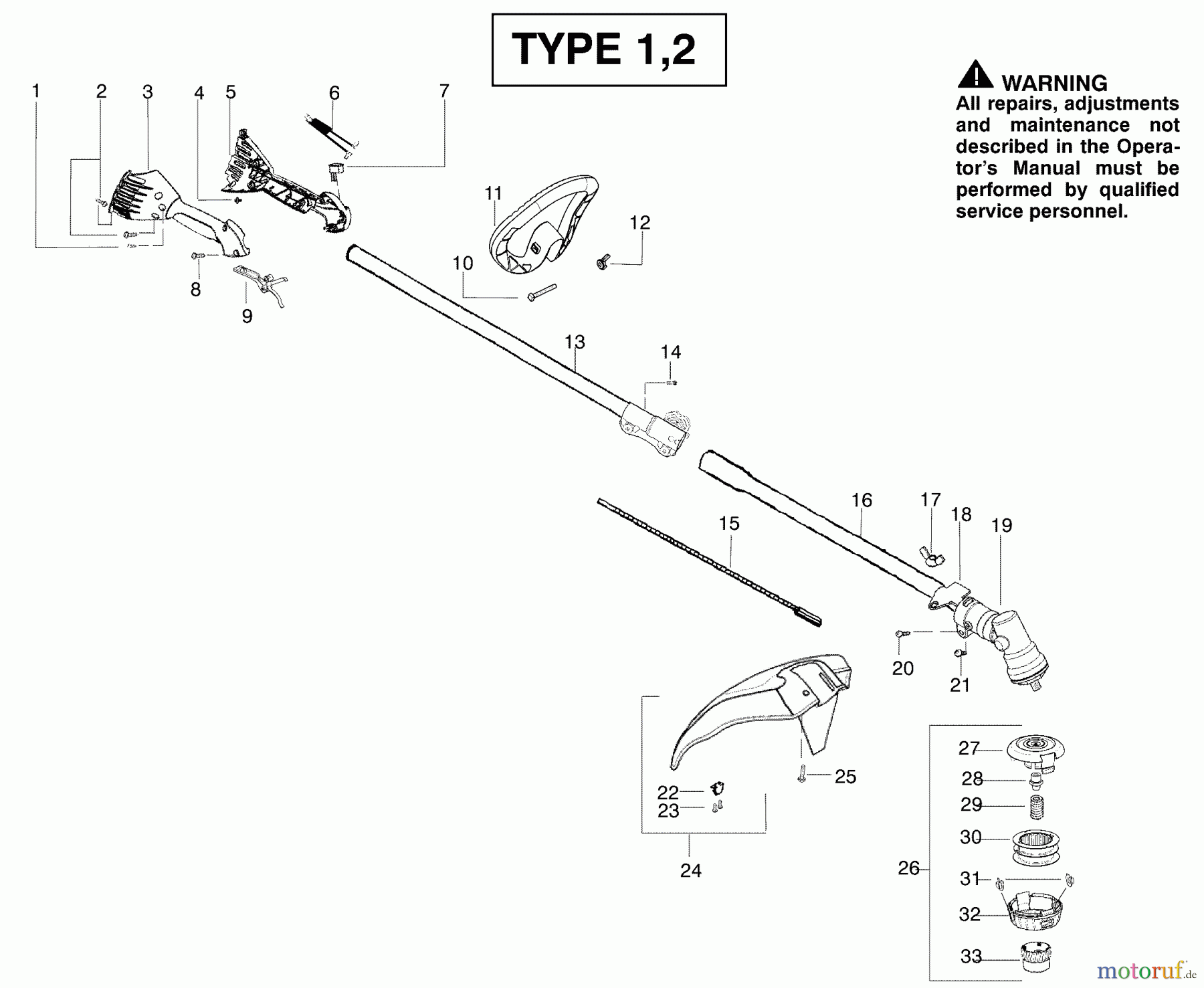  Poulan / Weed Eater Motorsensen, Trimmer PP136E (Type 1) - Poulan Pro String Trimmer Handle & Shaft Assembly Type 1,2