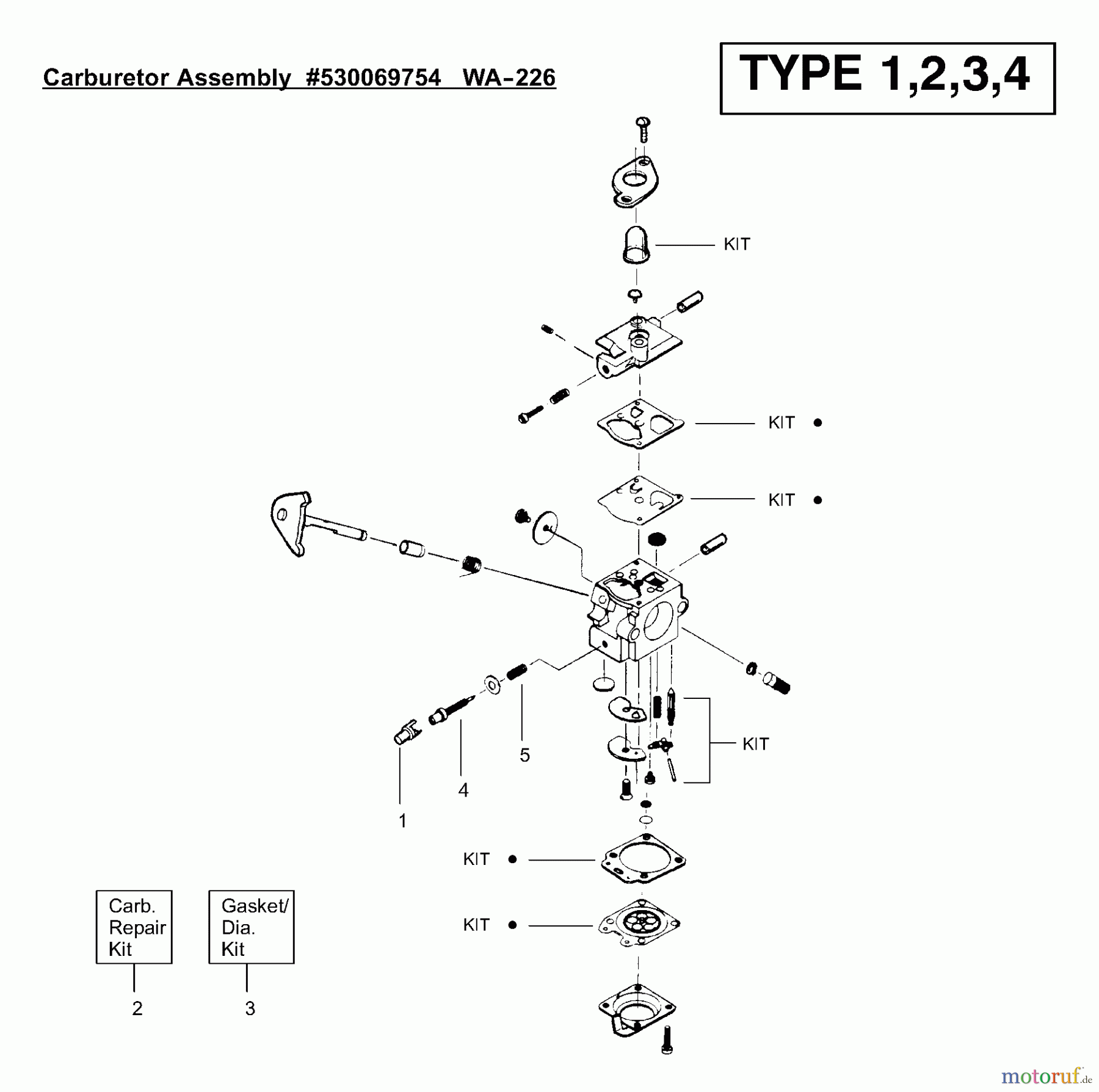  Poulan / Weed Eater Motorsensen, Trimmer SST25 (Type 3) - Weed Eater Featherlite HO String Trimmer Carburetor Assembly (WA226) P/N 530069754