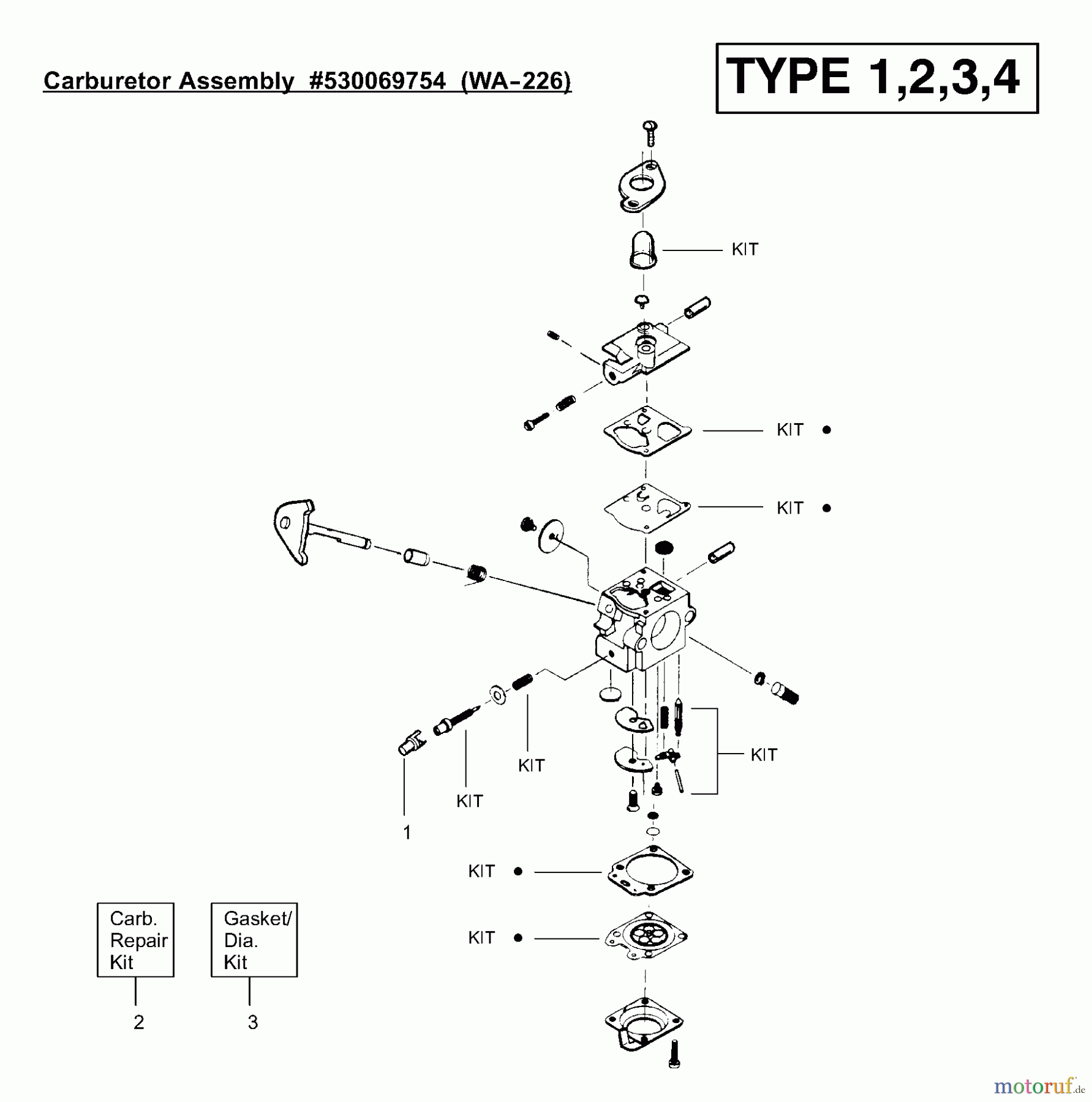  Poulan / Weed Eater Motorsensen, Trimmer TE500CXL (Type 3) - Weed Eater String Trimmer Carburetor Assembly (WA226) P/N 530069754