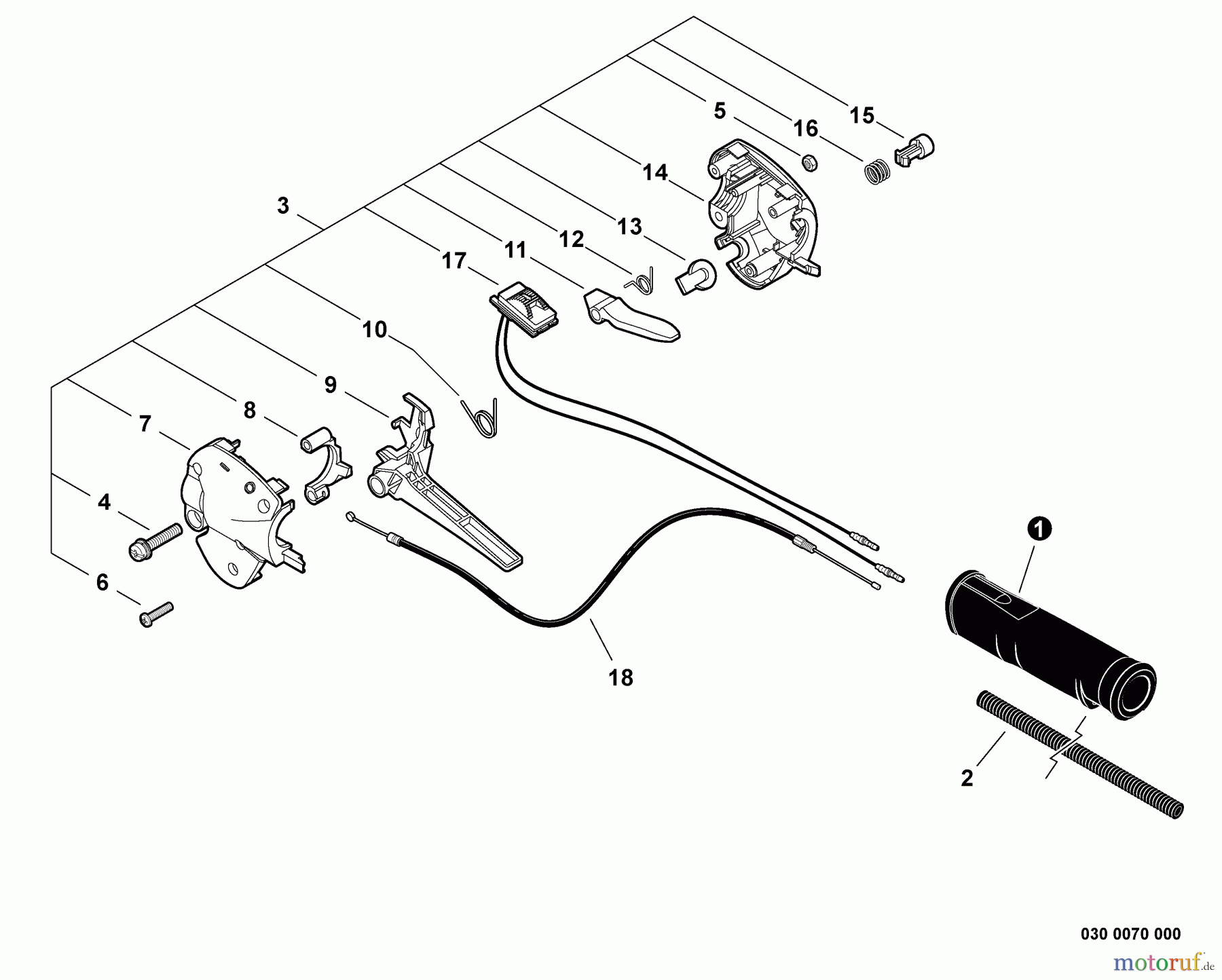  Shindaiwa Heckenscheren AHS254 - Shindaiwa Articulating Hedge Trimmer, S/N: T12411001001 - T1241199999 Control Handle, Throttle Cable